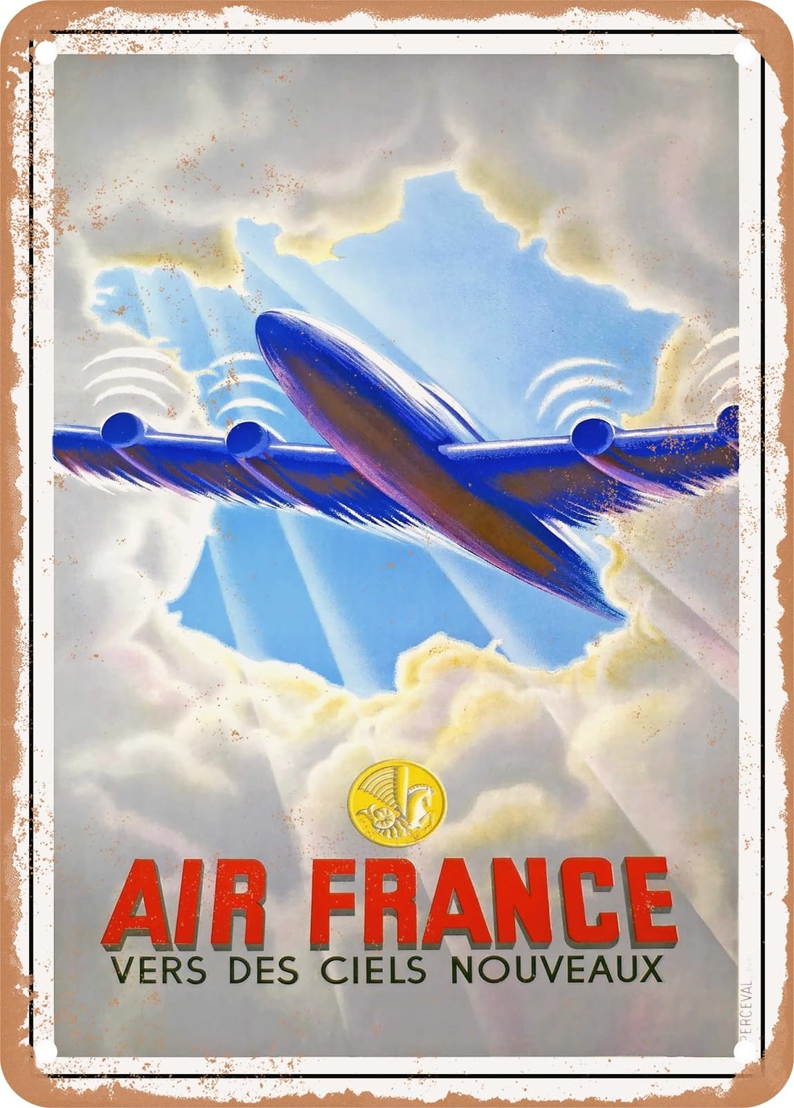 Miaomansenstore Metal Sign - 1946 French Airline Towards New Skies Vintage Ad Home Decor
