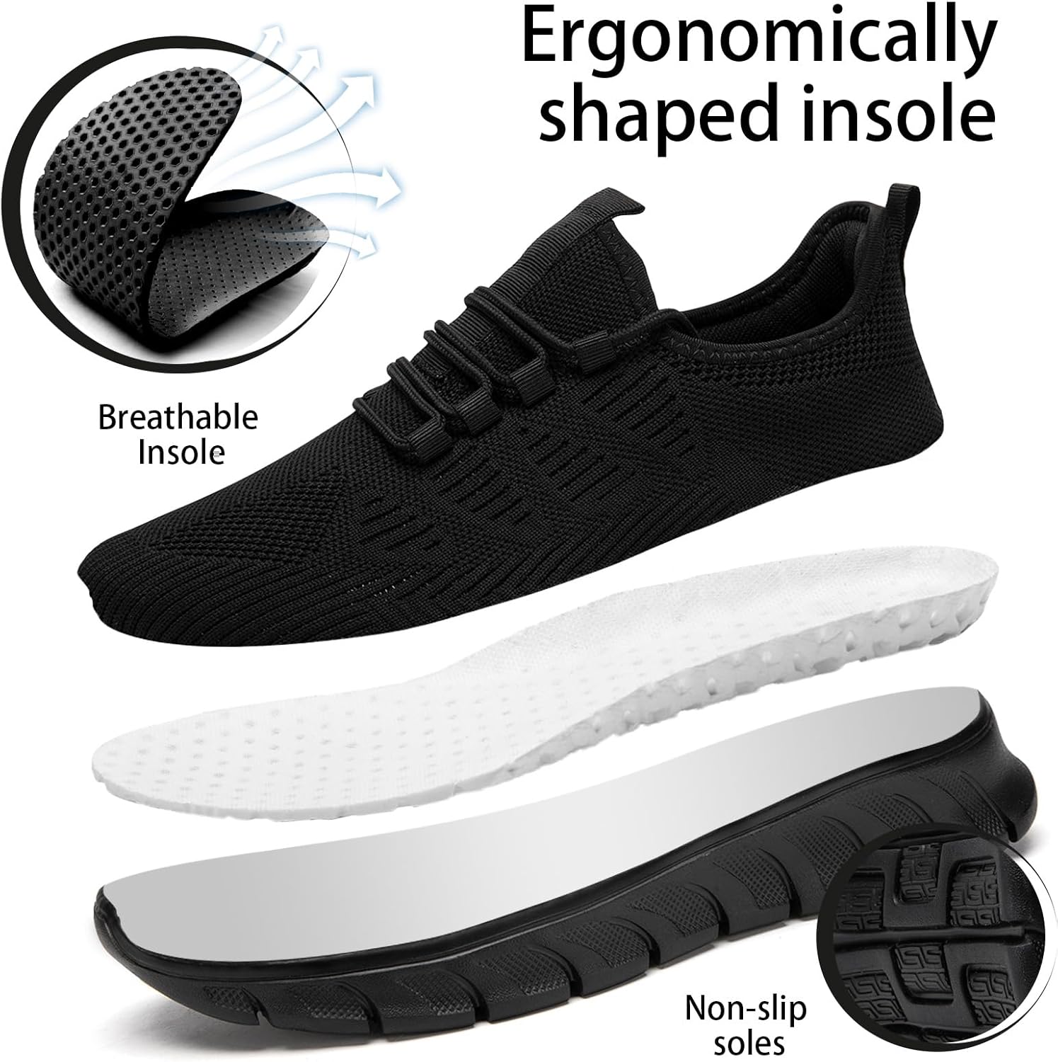 EKRBXA Men Tennis Shoes Running Shoes - Gym Sneakers Shoes Walking Workout Shoes Non Slip Walking Athletic Slip on Breathable Mesh Comfortable Lightweight Casual Fashion Sports Shoes Black 12 - Image 4