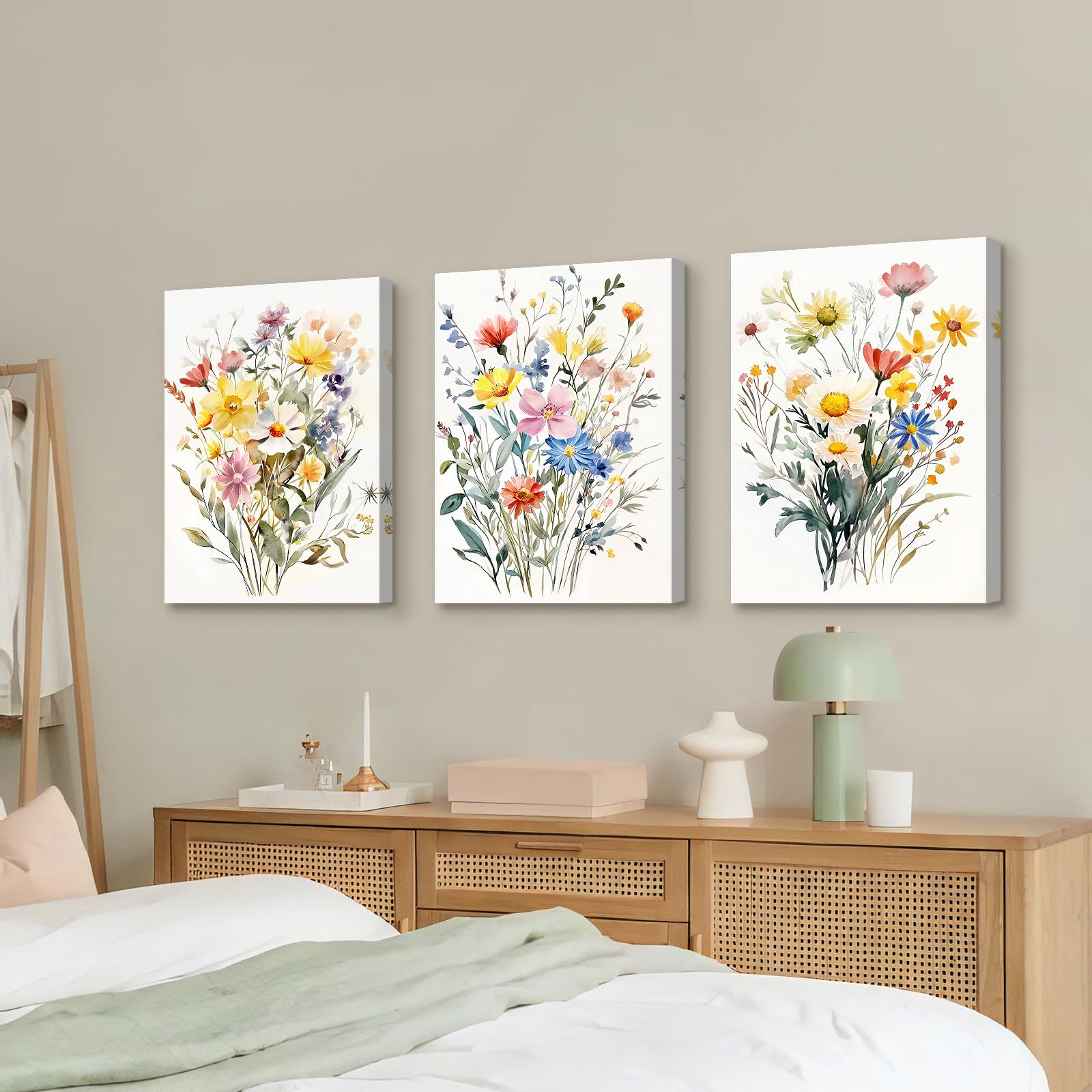 3 Pcs Wooden Framed Canvas Wall Art Set Bohemian Sage Green Canvas Prints Poster Geometric Line Beige Green Pictures for Living Room Bedroom Dinning Room Hallway Stairs Wall Decor 30x40cm x3pcs — view 414