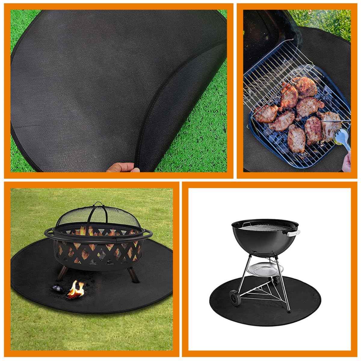 SOLUSTRE Grillmatte Hitzebeständig und Ölbeständig aus Silikon und Fiberglasgewebe Runde Schwarze als Wiederverwendbarer Grillschutz für Patio und Camping