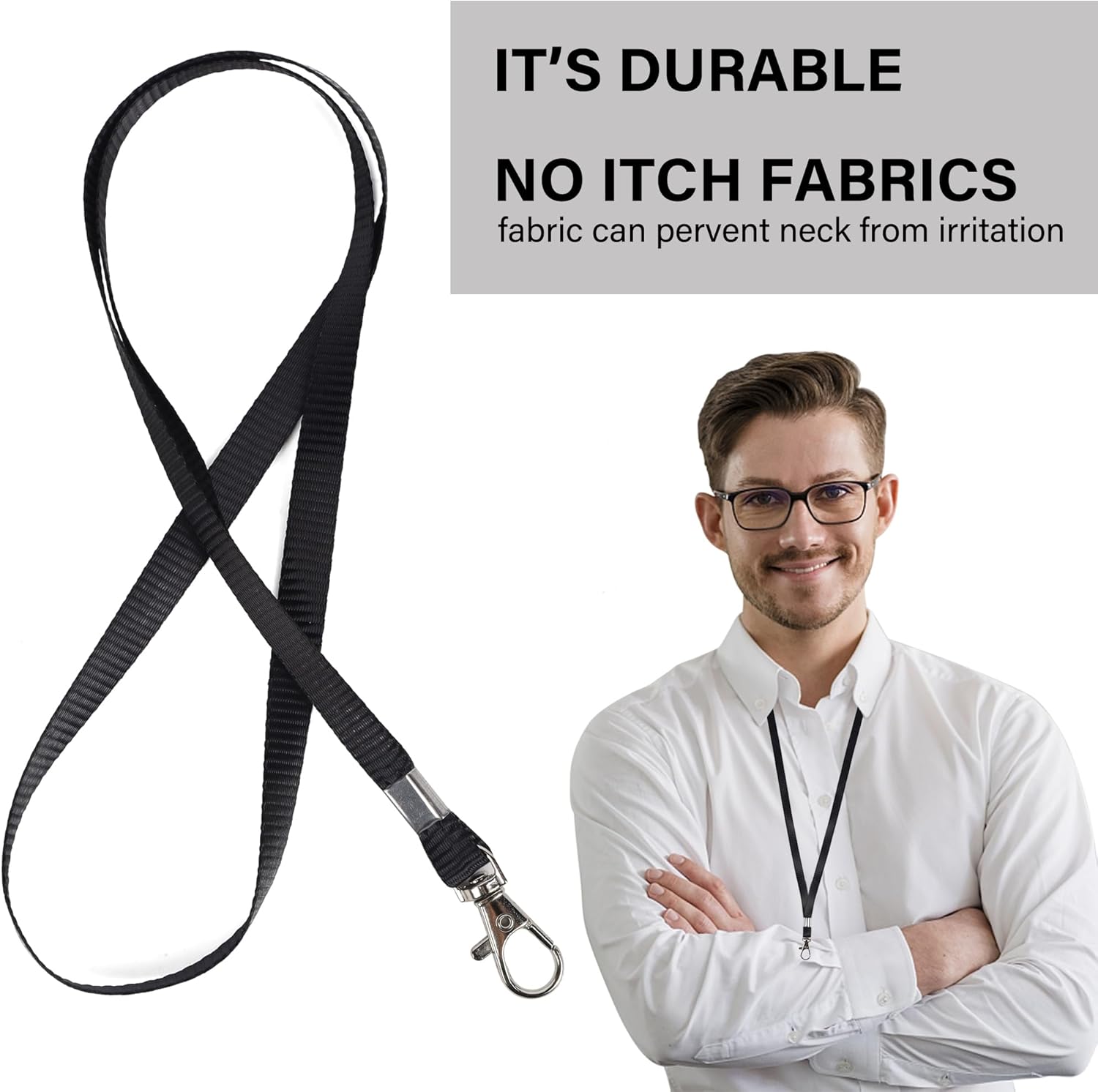 Happy Trees Black Lanyards Bulk for ID Badges, Breakaway Lanyard with Swivel Hooks, Neck Straps for ID Card Name Tags, Badge Holder (8 Pack) - Image 4