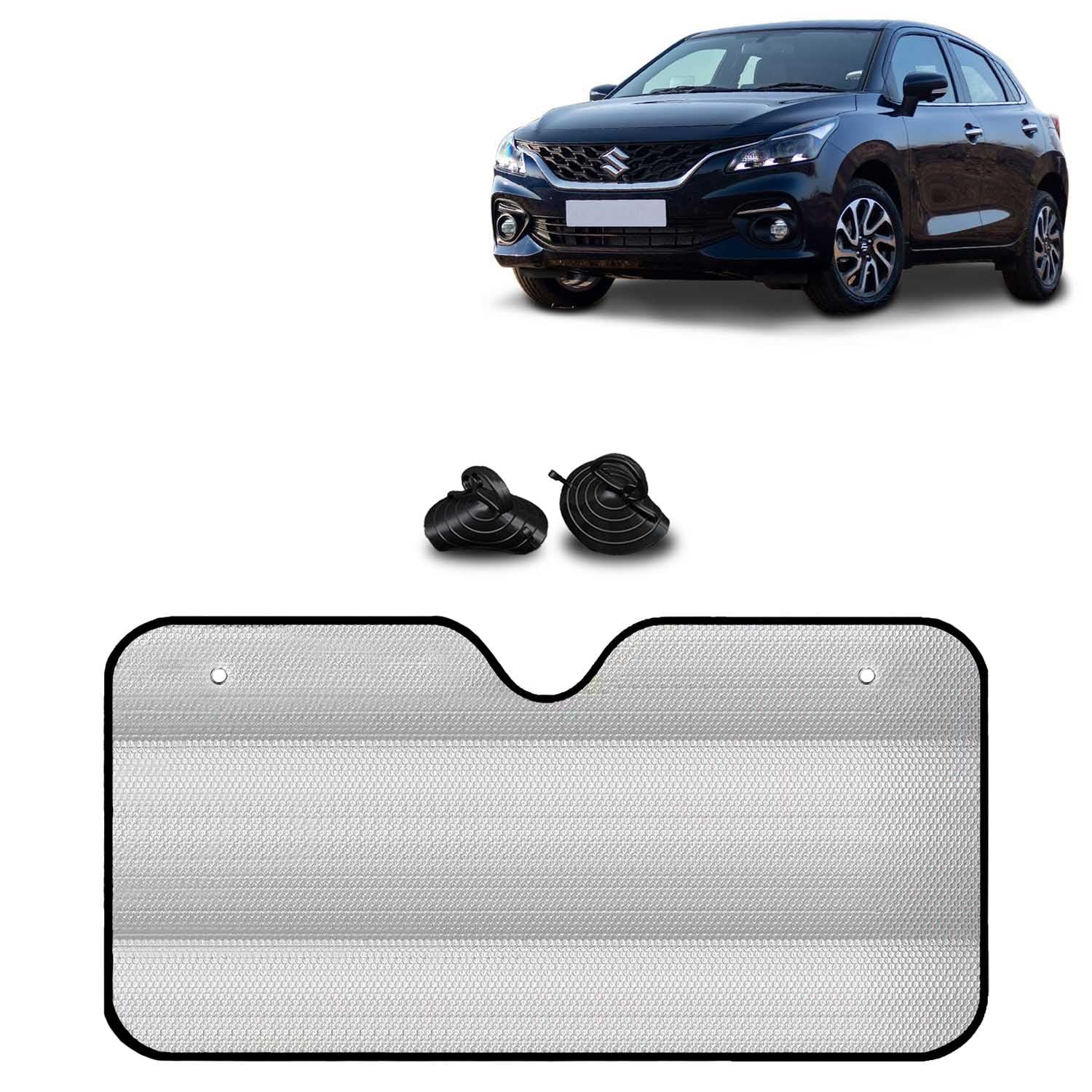 KINGSWAY® Car Window Foil Curtain Sticky Sun Shade Compatible with Maruti Suzuki Baleno, (Year 2022 Onwards), Universal Fit Sunshades for Front Window, Rear Window, Silver Color, 1 Piece