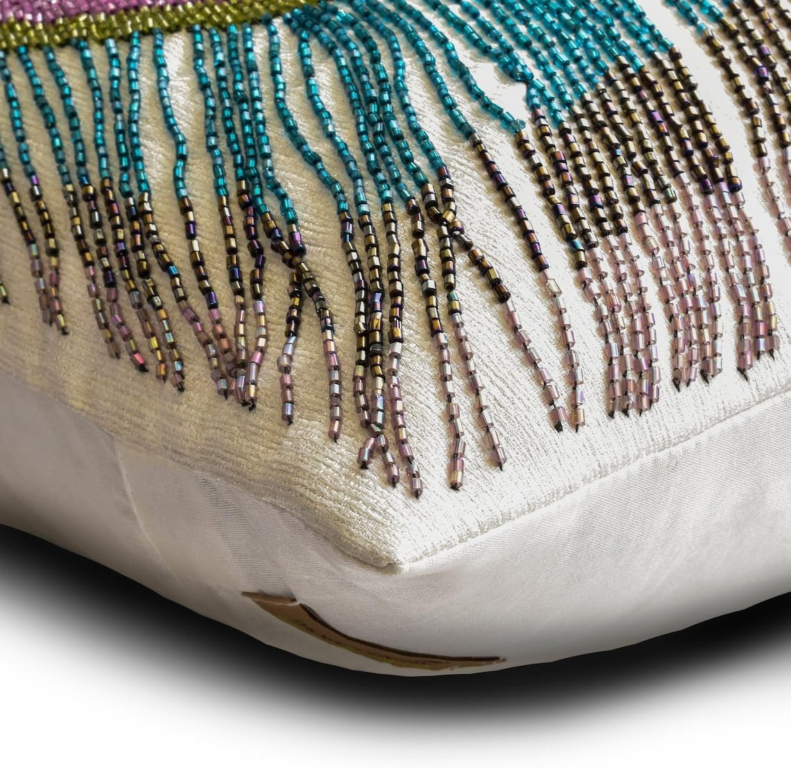 The HomeCentric Cushion Cover Sofa, Blue 16"x16" (40x40 cm) Pillow Covers, Velvet Peacock Feather, Beaded Throw Pillows for Sofa, Nature & Floral Pattern Art Deco Easter - Bird of Juno