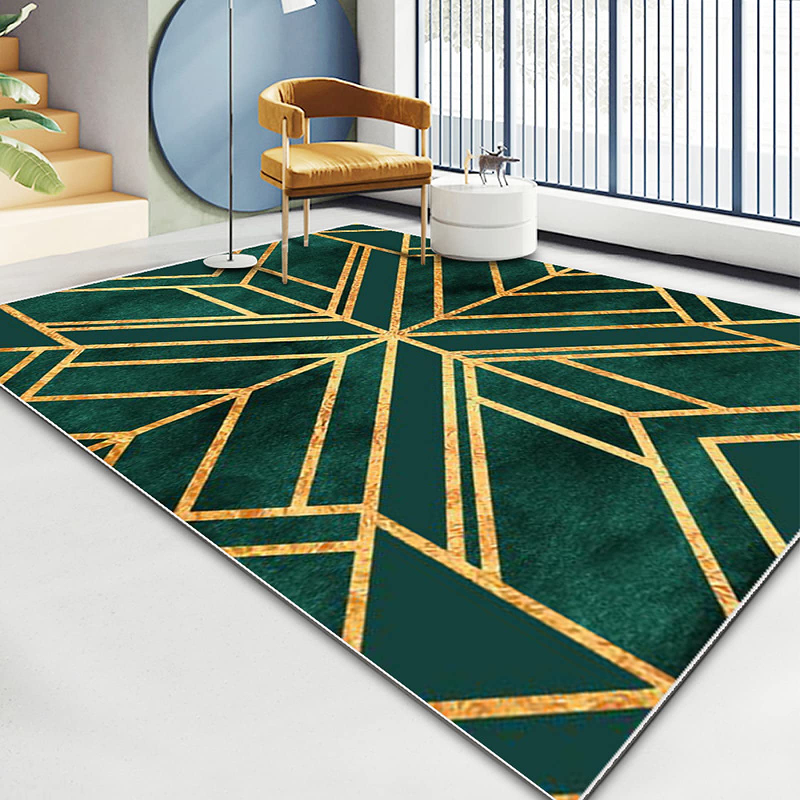 Tapis moderne Art déco vert émeraude 160x230 cm pour grand salon chic