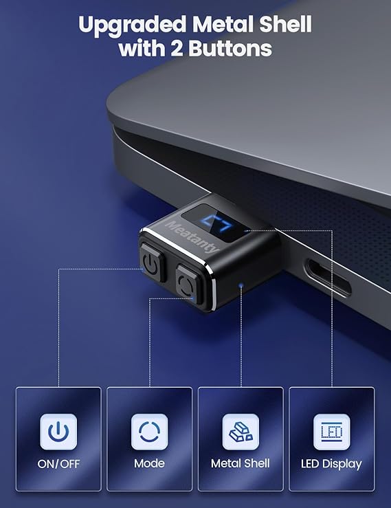 Meatanty Metal USB-C Tiny Mouse Jiggler, Mouse Mover Undetectable, Automatic Shaker with Separate Mode and ON/Off Buttons, Mouse Moving Device LED Screen, Wiggler Giggler Keep Computer/PC/Laptop Awake