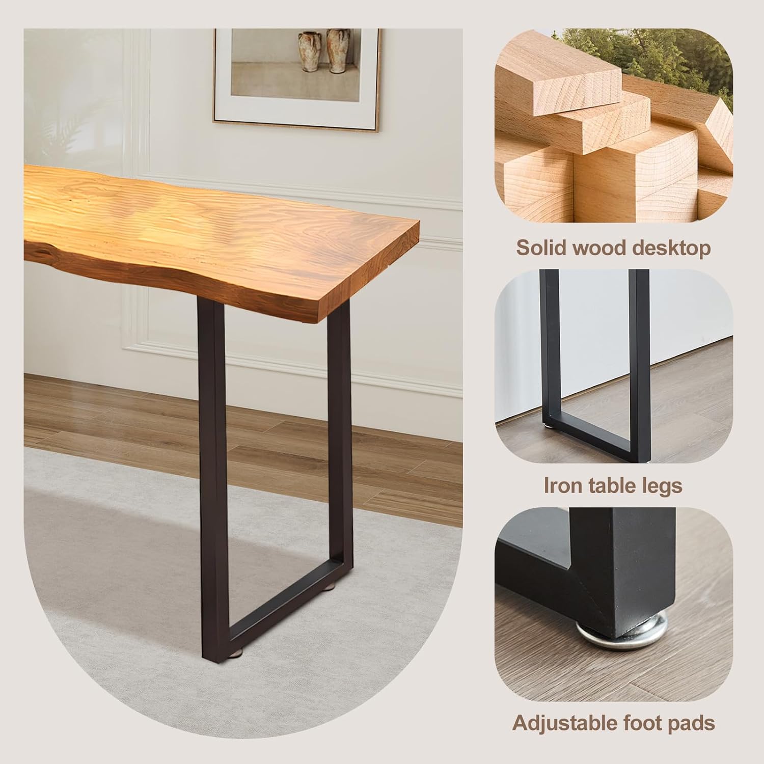 47.2" Long Narrow Bar Table, Rectangular Counter Height Pub Table with High Top for Bistro, Solid Wood Bar Height Tables Industrial Console Dining Tables for Entryway, Sofa, Coffee Shop, Small Space