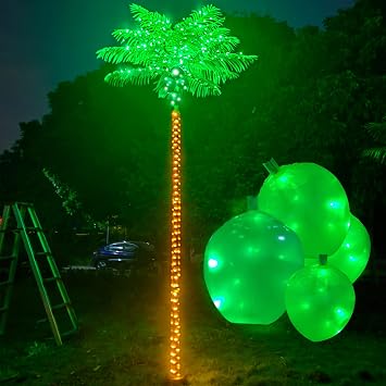 Fairyrain Artificial Palm Tree 10.5FT 420LED Outdoor Lighted Palm Trees | Metal Heavy Duty Palm Tree for Outside Patio Tropical Decorations Party Hawaiian Jungle Christmas Nativity Beach Garden Park