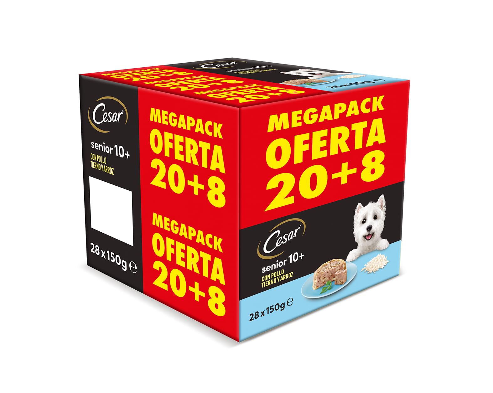 CESAR Senior 10+ Alimento Húmedo para Perros, Pollo y Arroz, Megapack 28 x 150g