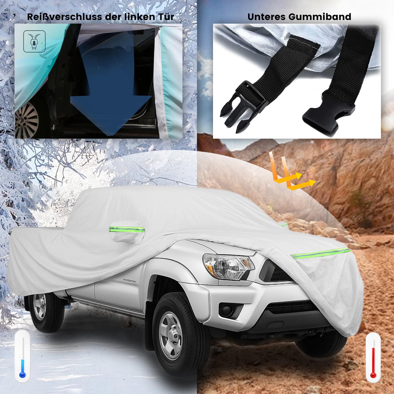 Autoabdeckung für Pickup - Dupont Oxford Ganzgarage für Pickup, Wetterfest, UV-Beständig, Rundum Schutz für Alle Jahreszeiten, Passend für Gängige Pickups wie Hilux, Ranger, Navara, Amarok, Grau