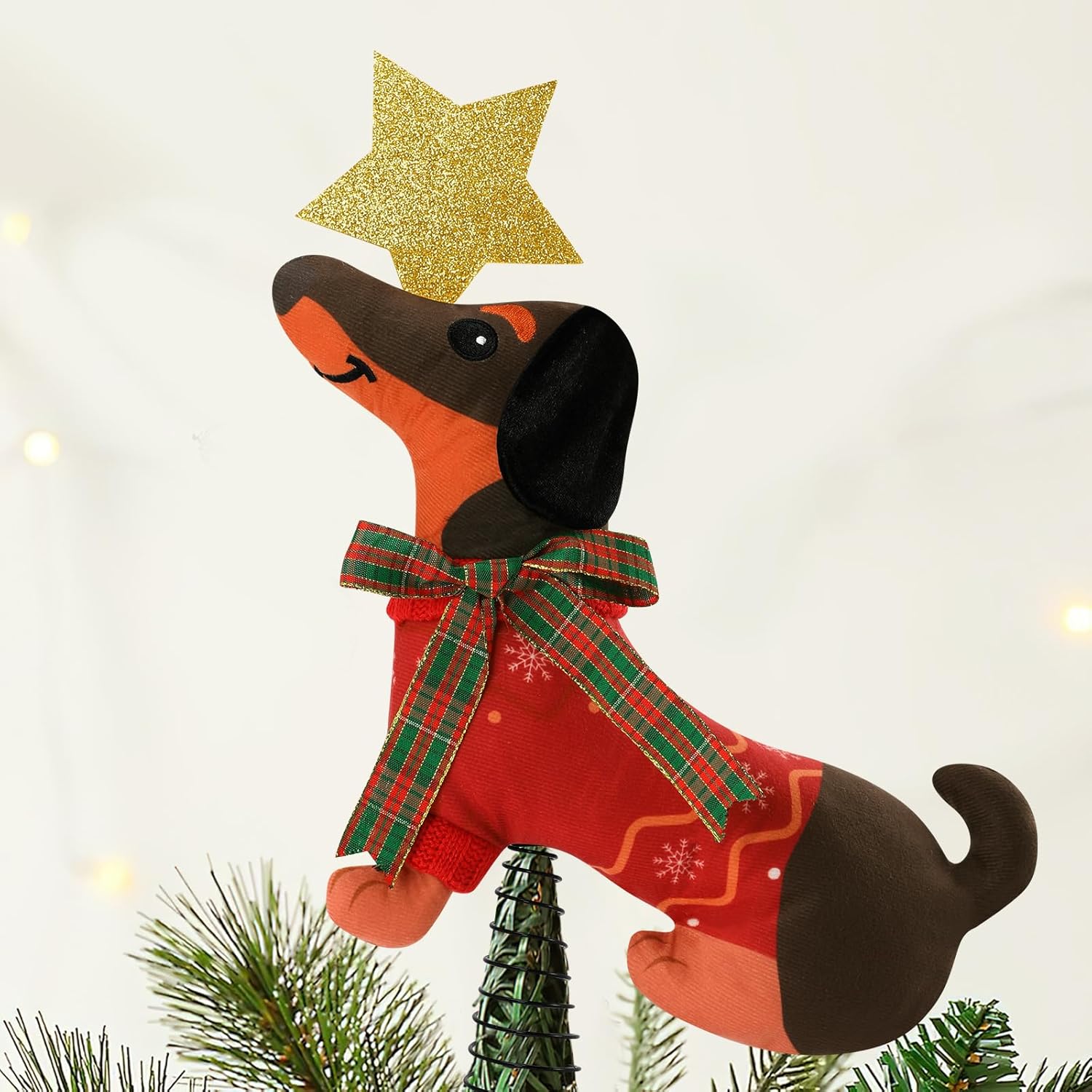 Christmas Dachshund Dog Tree Topper with Glitter Star