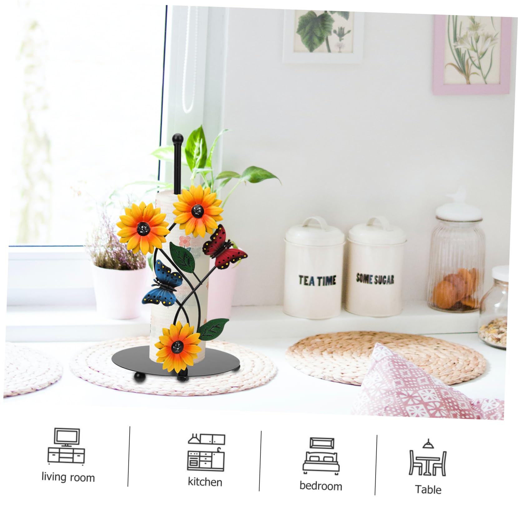 Porta Rotolo da Cucina e Stile Farmhouse a Forma di Girasole in Metallo Design Artistico Robusto e Stabile per Soggiorno e Giardino