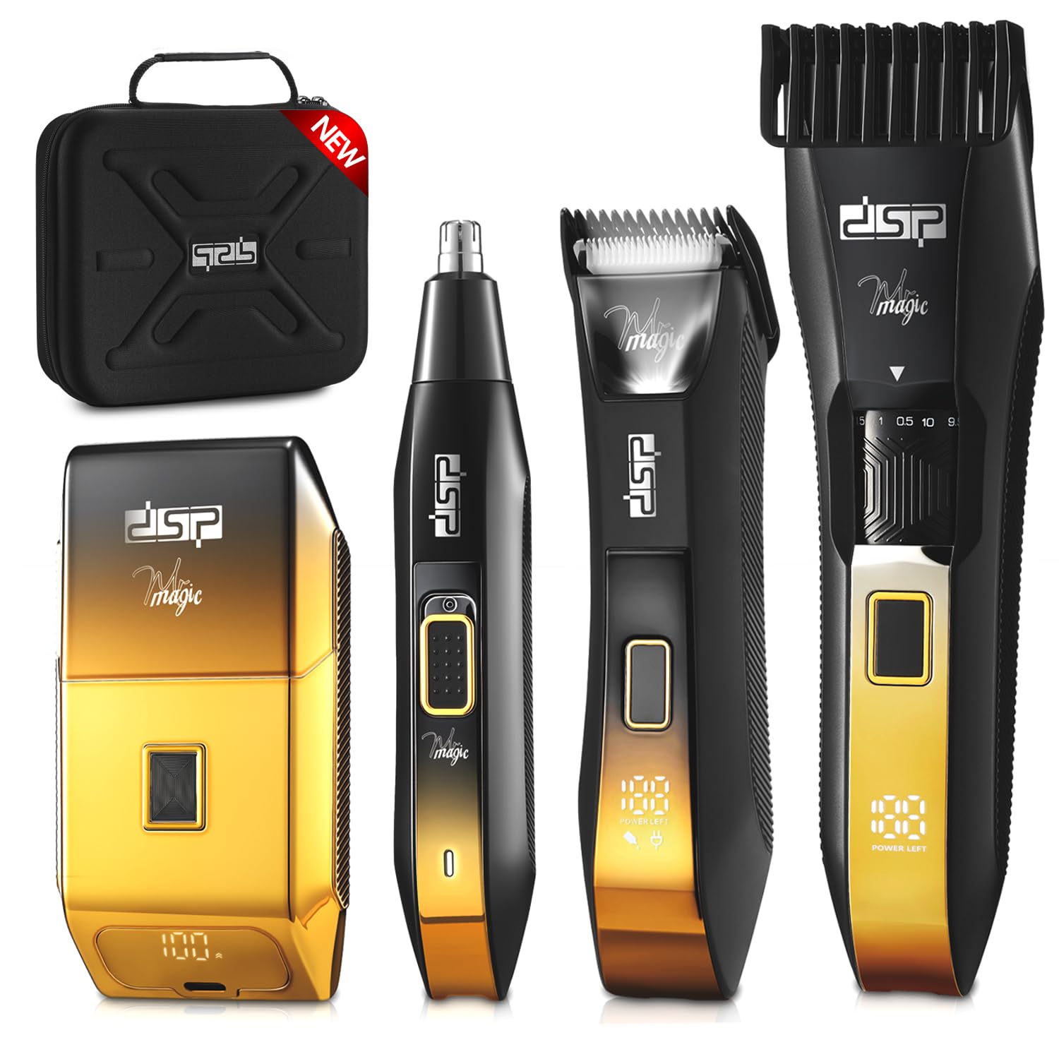Kit Grooming Uomo DSP 4-in-1 Impermeabile Per Barba Corpo Viso | Display LED, Ricarica Type-C, 20 Regolazioni, Uso Bagnato/Asciutto, Cura Naso & Corpo, Pronto Viaggio, Pulizia Facile