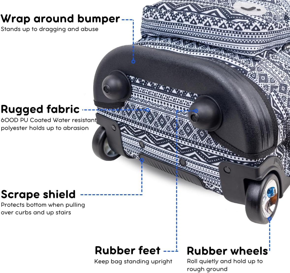 J World New York Sundance Rolling Backpack Girl Boy Roller Bookbag, Tribal, One Size - Image 4