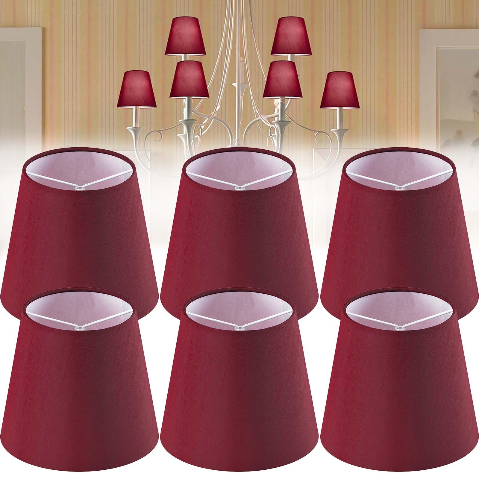 GO&SO Set of 6 Burgundy Faux Silk Fabric Mini Clip-on Lamp Shades, 4" Top x 6" Bottom x 5" Height, Suitable for Chandeliers, Wall Sconces, Table Lamps