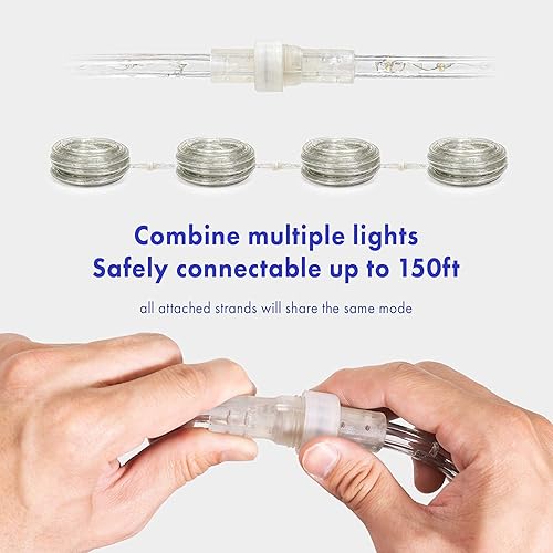 Miniatura 7 de Cuerda de luz LED blanca fría de 288 luces LED de 25 pies con 8 modos de 1/2 pulgada de grosor, controlador conectable al aire libre, permanente,