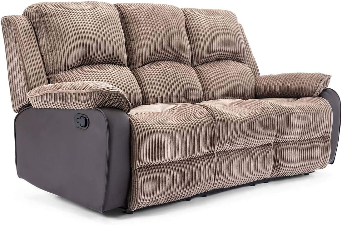 More4Homes POSTANA HIGH BACK JUMBO CORD FABRIC RECLINER 3 + 2 + 1 SOFA ARMCHAIR SET SUITE (Brown, 3 Seater)