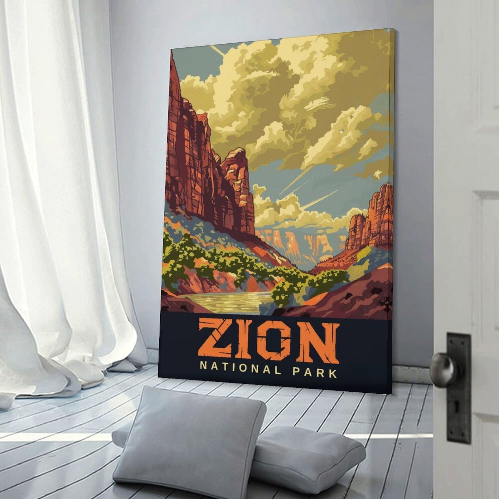 Junmoney Frame-Style-10 Canvas Wall Decor Zion National Park Poster, 20X30inch(50X75cm), For Home Lounge, Bedroom Or Reading Nook, Eye Catching Artwork For Blank Walls
