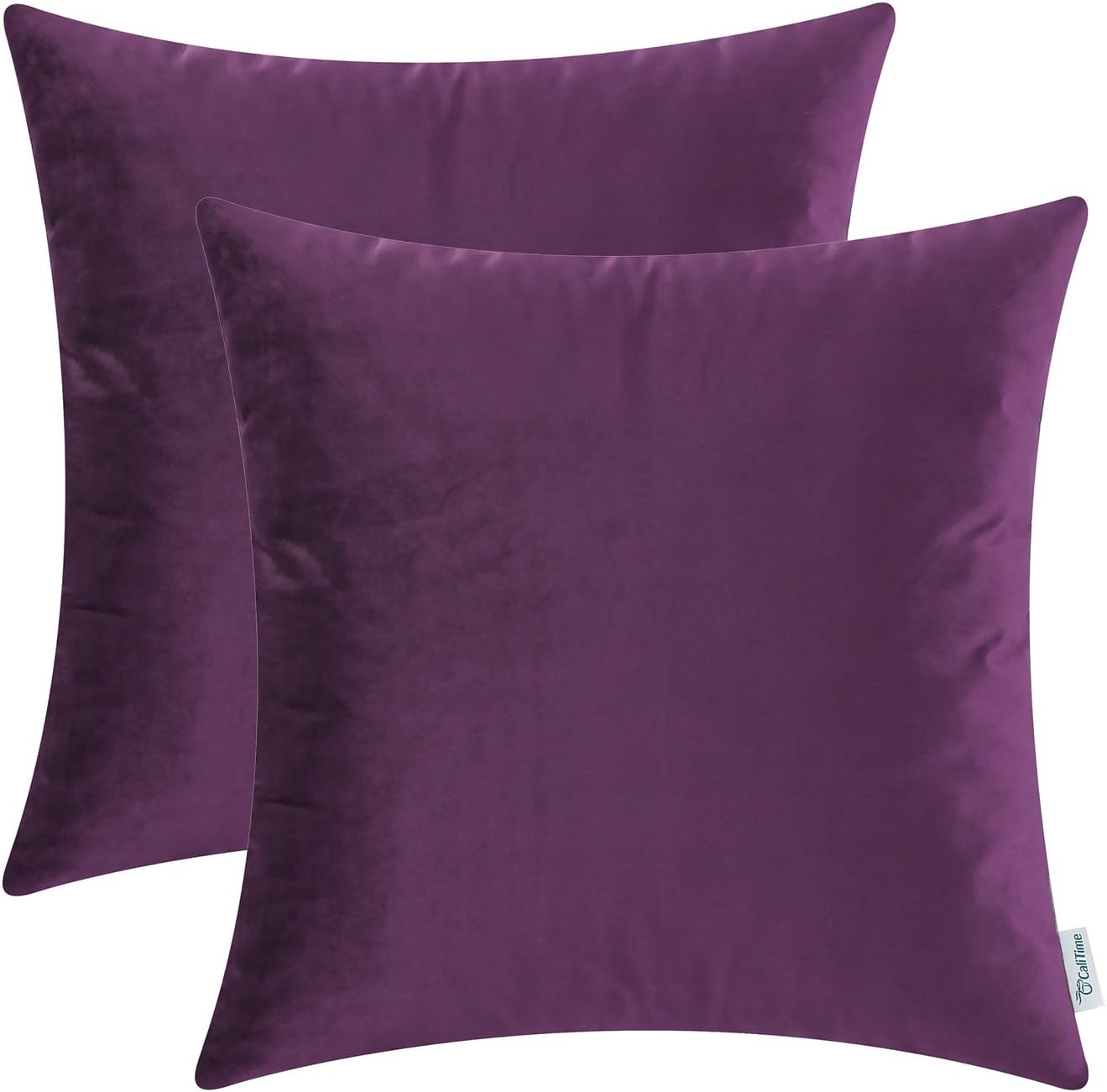 CaliTime Pack of 2 Cozy Throw Pillow Covers Cases for Couch Sofa Bed Solid Ultra Soft Gorgeous Velvety Faux Cashmere 18 X 18 Inches Deep Purple