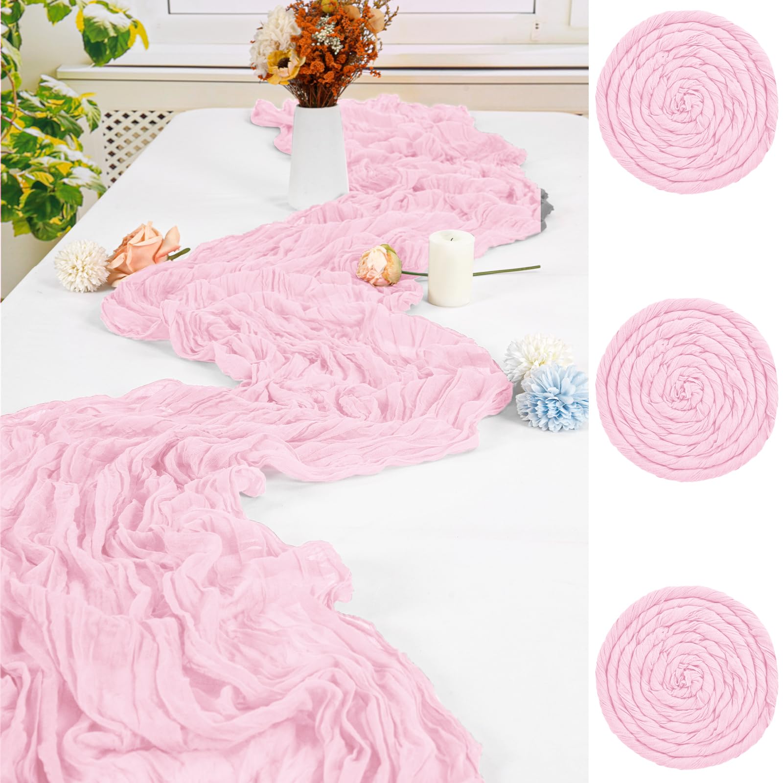 Chemin de table mariage rose bébé lot de 3 nappes en tulle pour anniversaire