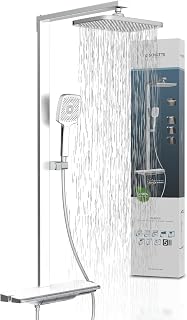 Schütte HAWAII Duschsystem mit Thermostat und Glasablage, Duschset mit 30x20cm Kopfbrause, Regendusche mit Wandhalterung und Duschkopf, Duschpaneel Duschsäule, Chrom
