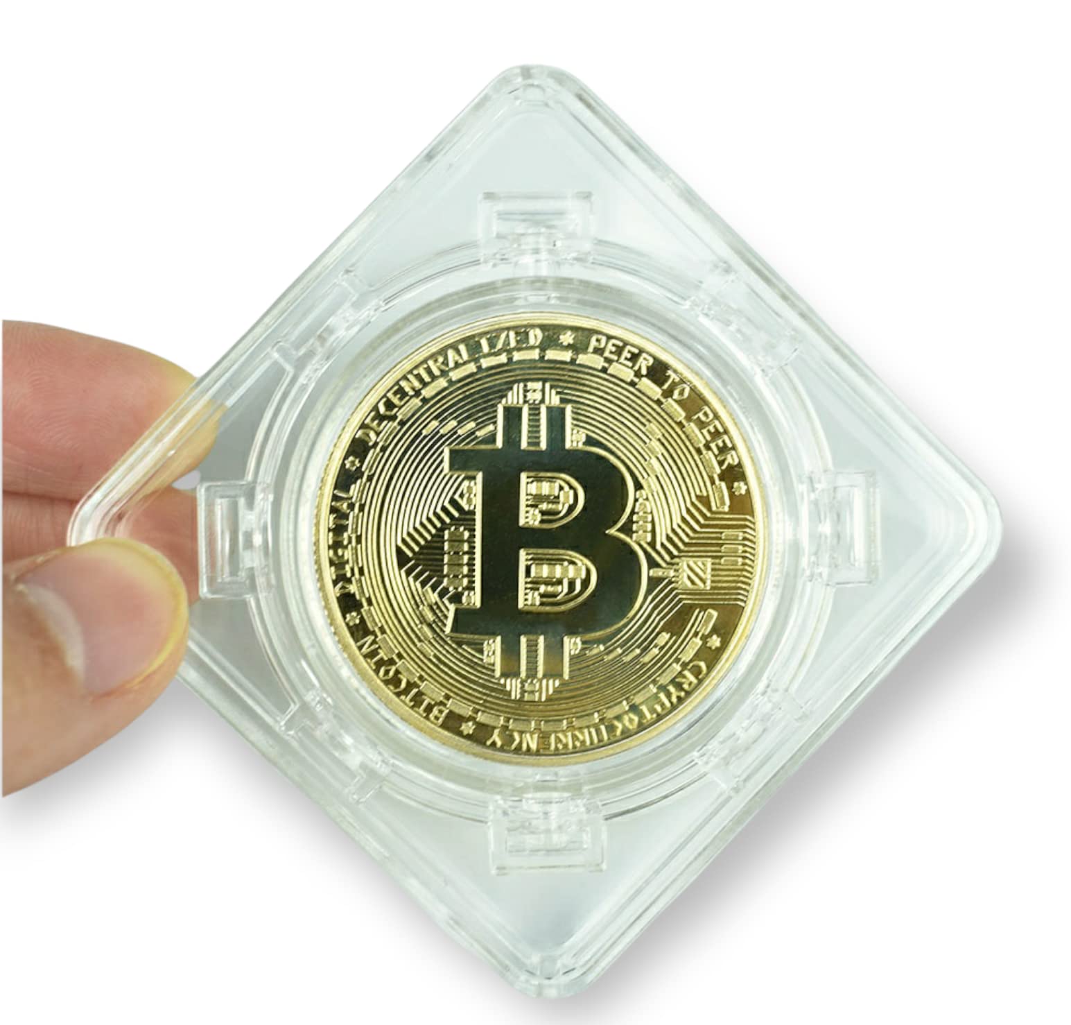 PfX Physical Golden Bitcoin Collector Coin [with 24 Carat Real Gold Plated]  Includes Elegant Rotating Plexiglass Coin Case (Gold): Amazon.de: Toys