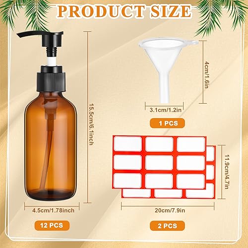 Miniatura 2 de Tanlade 12 botellas de vidrio de 4 onzas, botella de vidrio vacía de viaje con bomba, dispensador de jabón de manos de vidrio recargable, recipiente