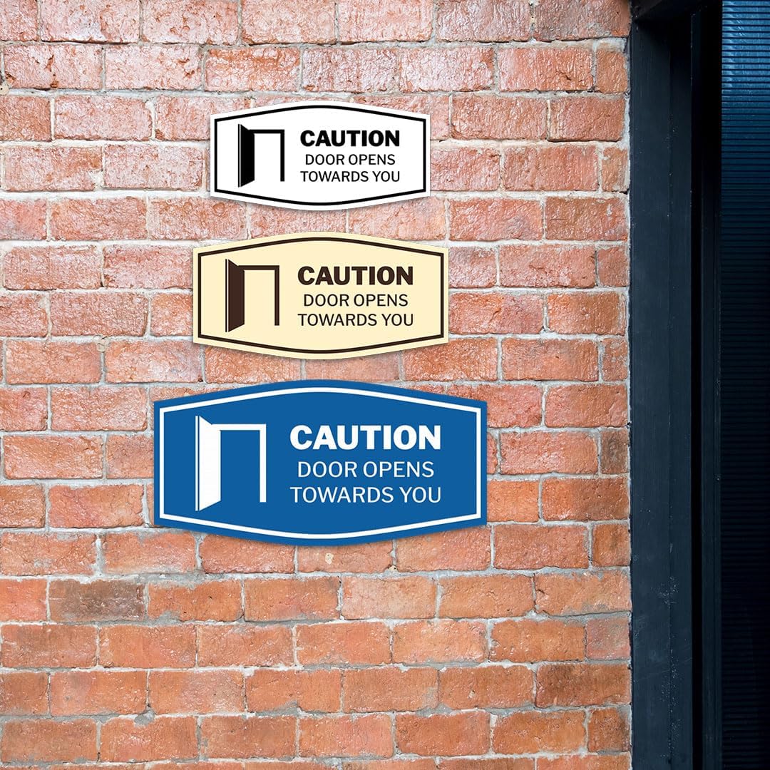 Signs ByLITA Fancy Caution Door Opens Towards You Sign (Brushed Silver) - Small (5 Pack)