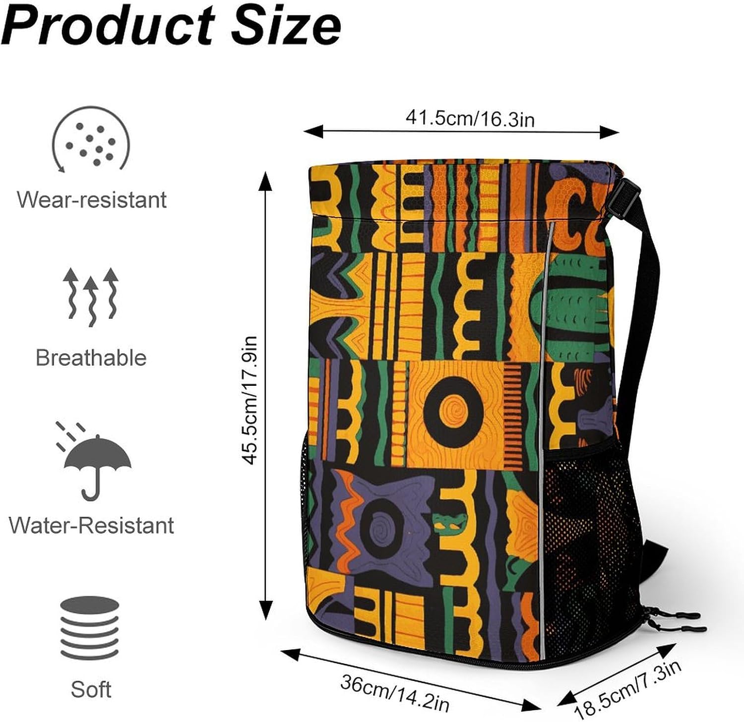 Fitness Drawstring Backpack Waterproof Gym Bag African Ethnic Pattern Lightweight Dry And Wet Separation Swim Bag