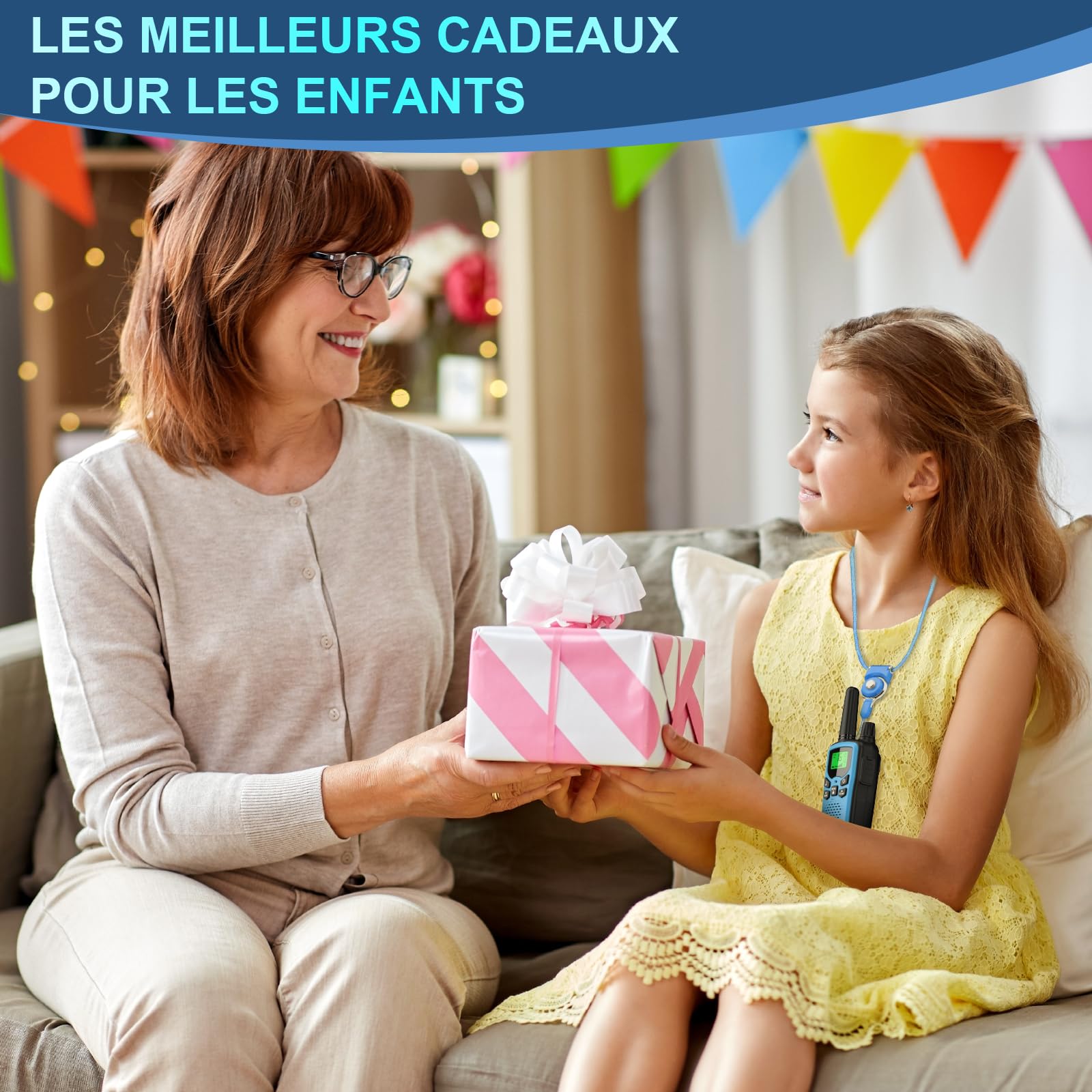 Lot de 3 Talkies-Walkies Rechargeables pour Enfants et Adultes - Radio Rabigala 16 Canaux, Portée de 5 km - Talkie-Walkie avec Batterie Li-ION, VOX, Lampe de Poche LED et Écran LCD