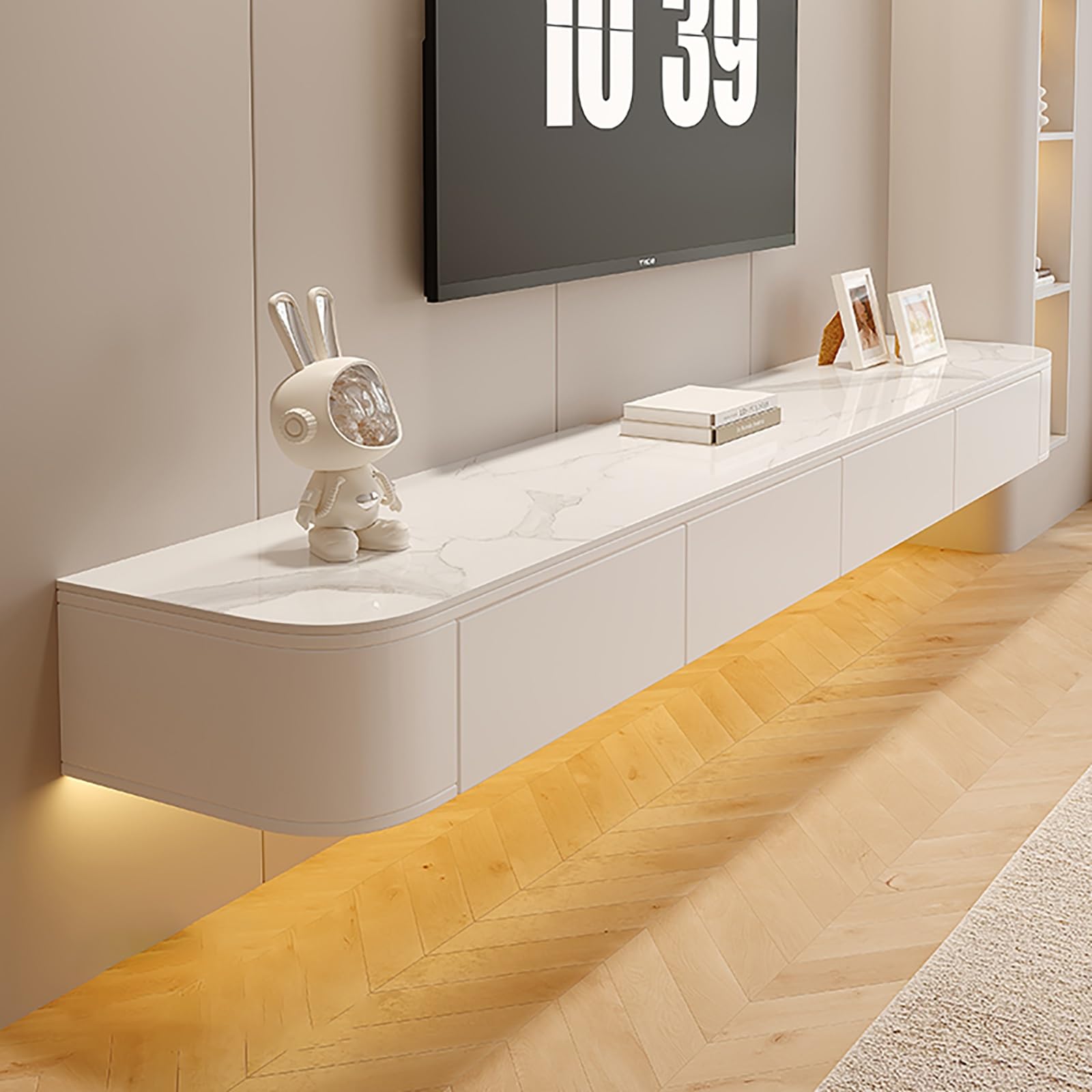 Mobile Porta TV, Mobile TV Sospeso A Parete, Console Multimediale In Legno Con Ante A Ribalta E Cassetti Per Lettore DVD, Decoder, Console Per Videogiochi(Gray,140x24x20cm)