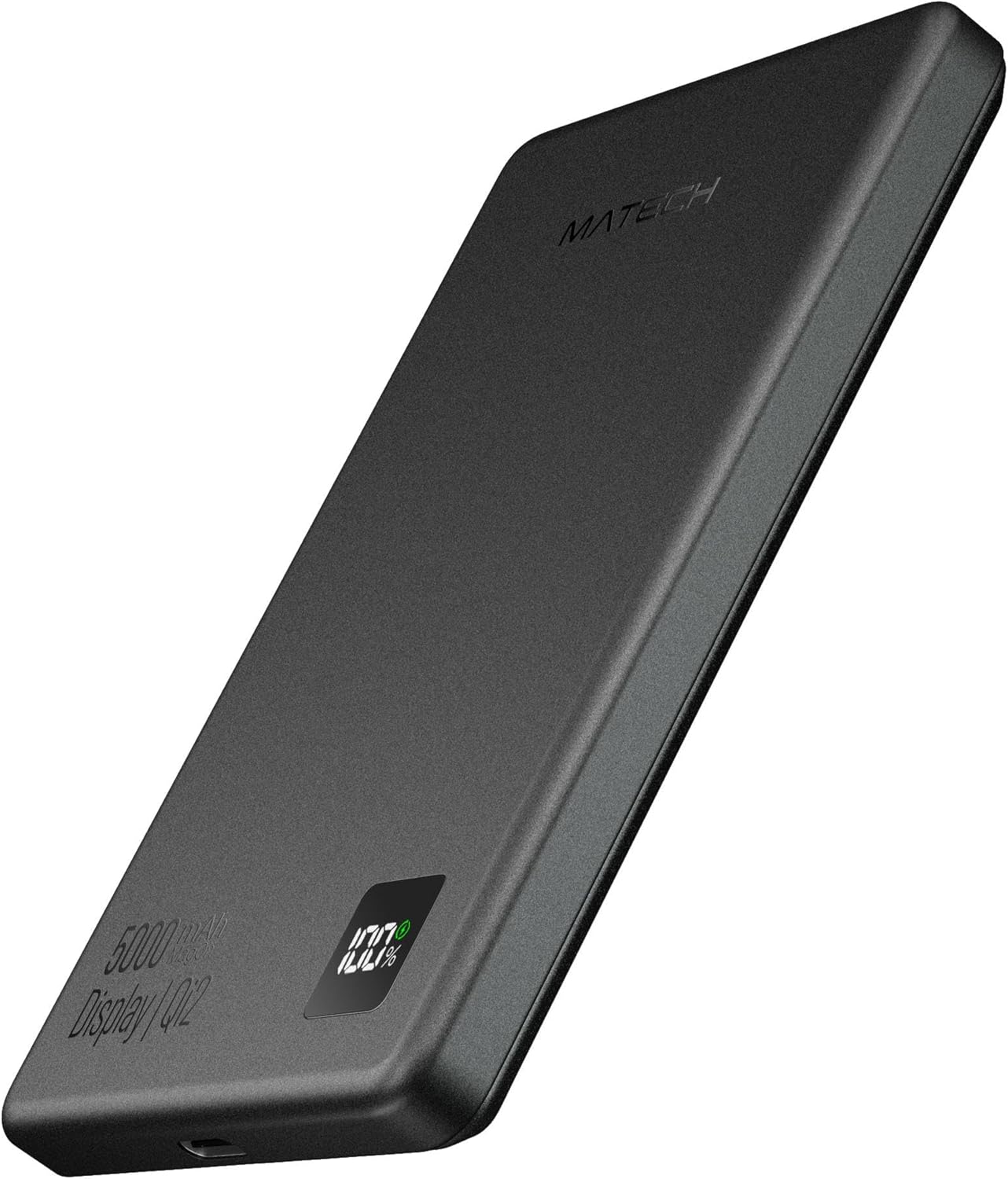 MATECH Qi2 モバイルバッテリー マグセーフ 薄型 小型 軽量 PD 20W対応(史上最薄サイズ8.6mm, 5000mAh) MagSafe対応マグネット式 ワイヤレス充電 タイプC iPhone 16 / 15 / 14 / 13 / 12 シリーズに対応 急速充電 MagOn Display 5000 Qi2 ブラック