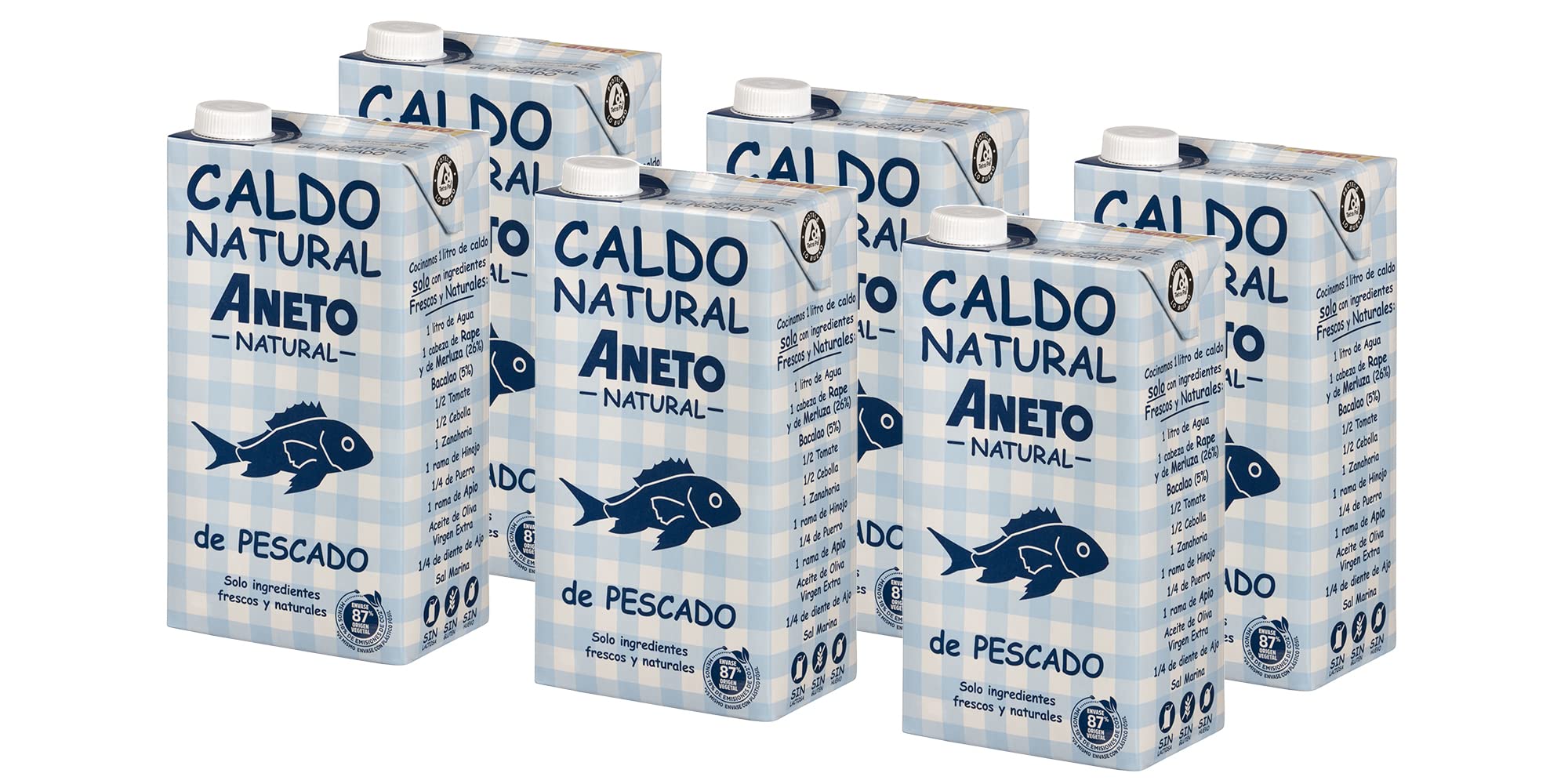 Aneto 100% Natural - Caldo de Pescado - caja de 6 unidades de 1L