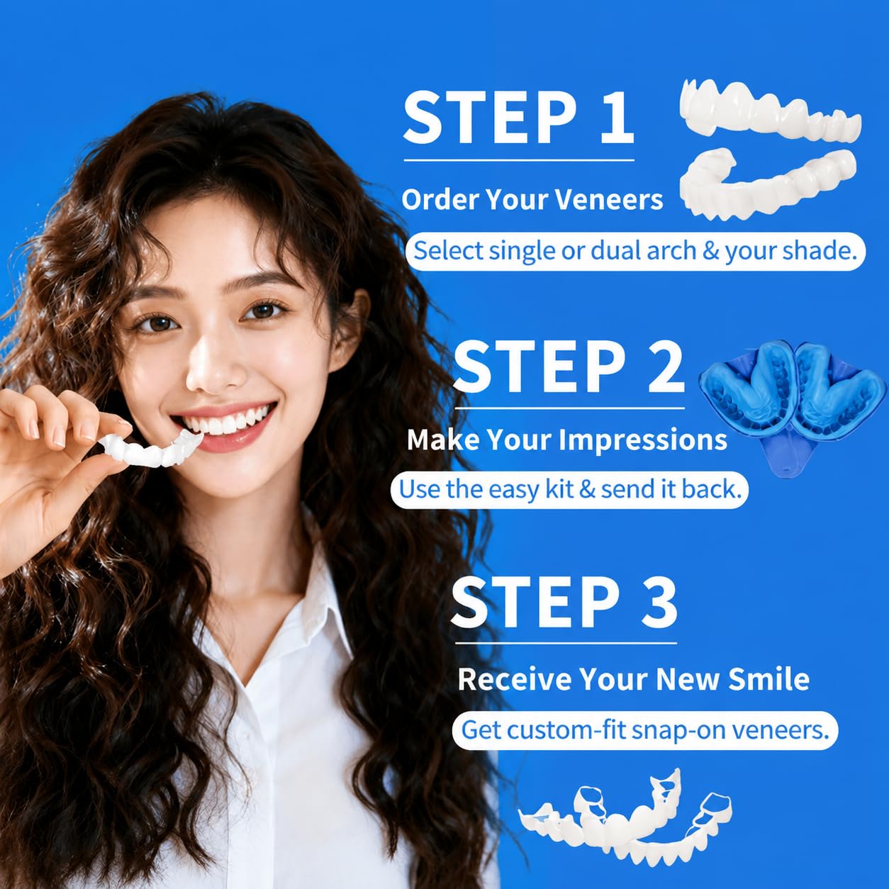 Photo 1 of Smilify Clip On Veneers for Men & Women - [3 Shades & 2 Styles] Custom Fit Temporary Smile Accessory, Natural Cosmetic Teeth Covers, Reusable Personalized Upper and Lower Veneers Set (Top + Bottom)