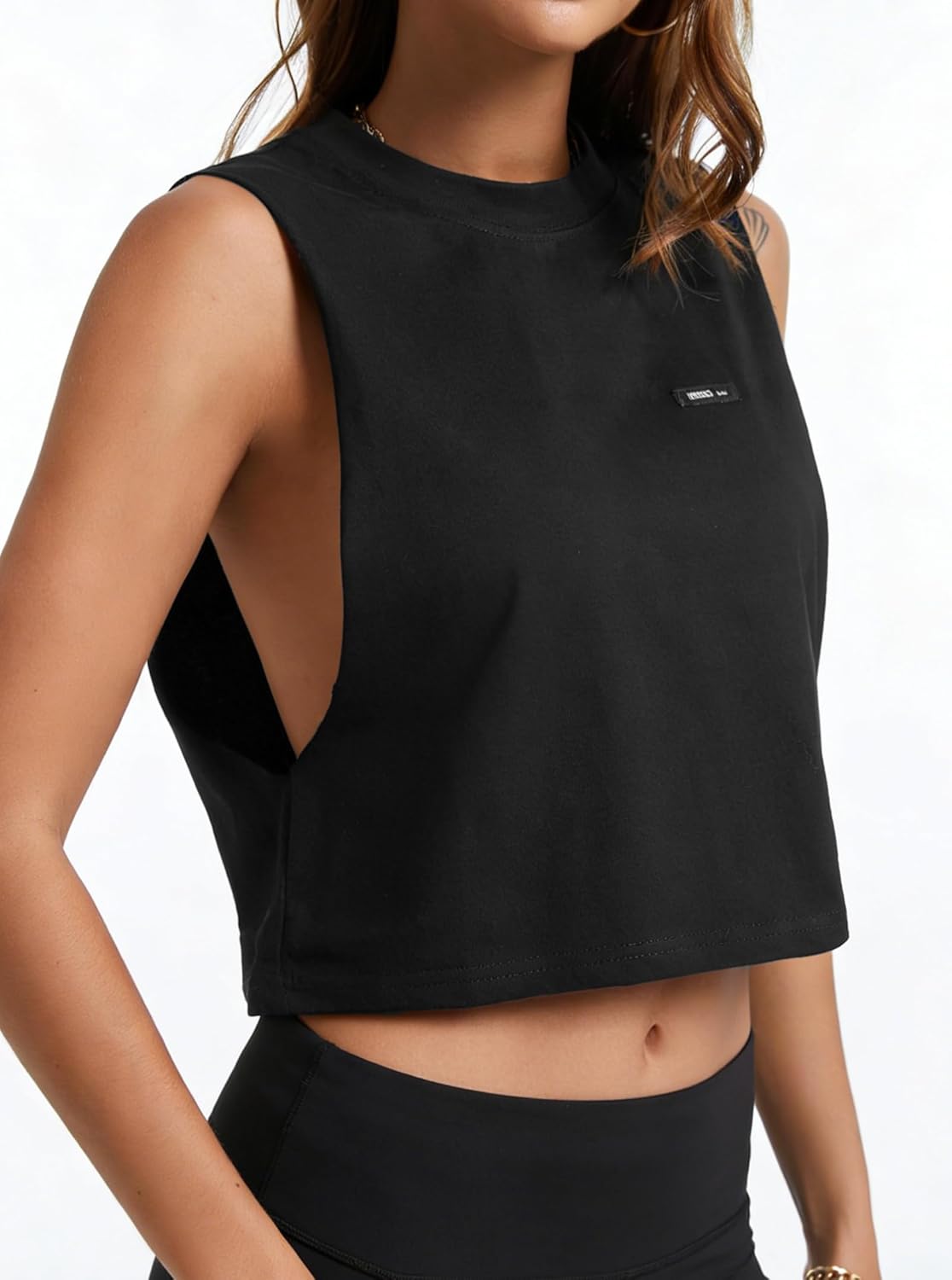 Remidoo Cropped Tank Tops for Women Open Side Workout Tops Sleeveless Shirt Crewneck Activewear - Image 3