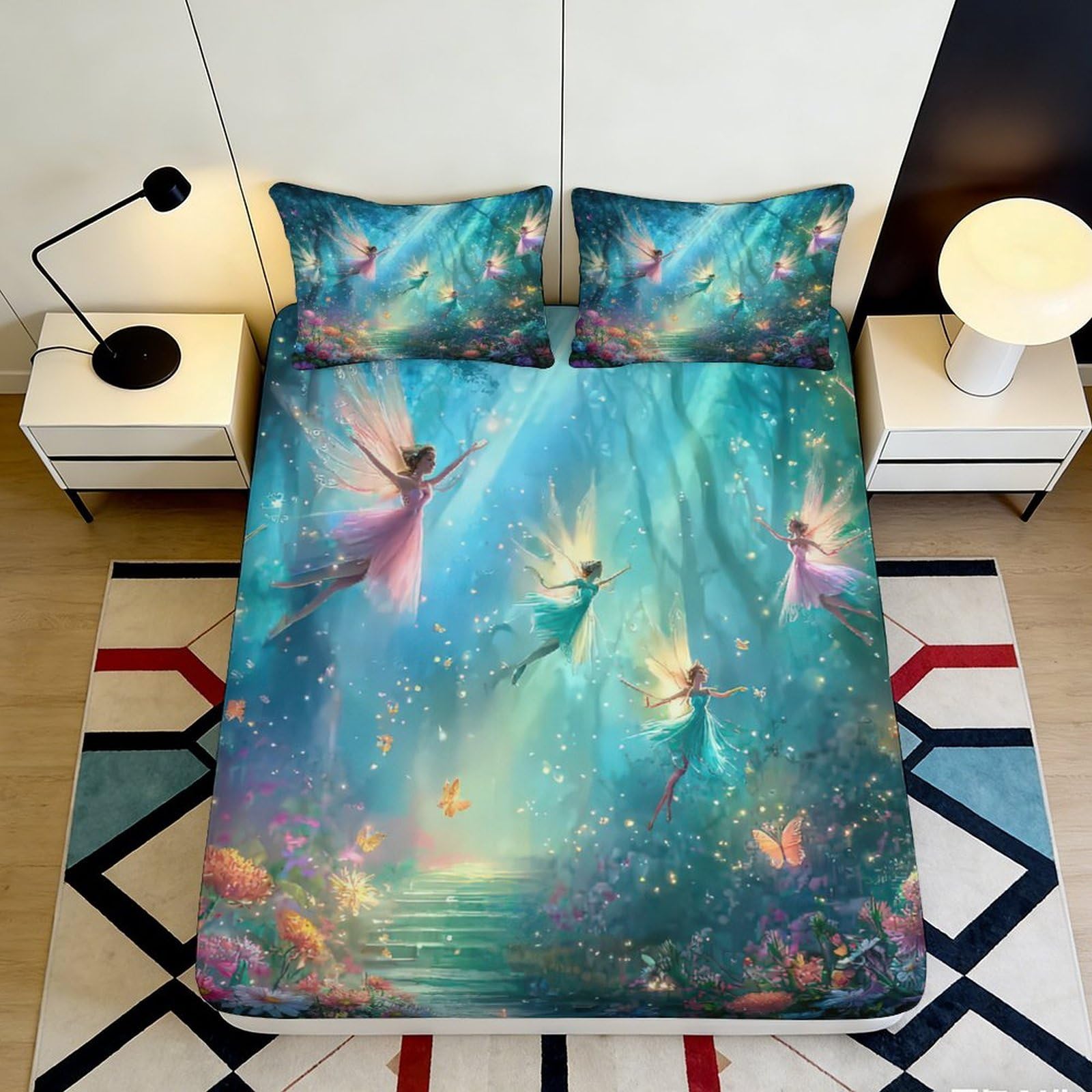 3D Printed Fantasy Fairy Forest Fitted Sheet Microfiber Soft Blue Bedroom Decor Butterfly Mattress Cover 90x200x25cm