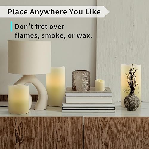 Miniatura 3 de FURORA LIGHTING Velas sin llama de cera real marfil con control remoto y temporizador, 4 pilares y 4 votivas, paquete de 8, velas parpadeantes sin