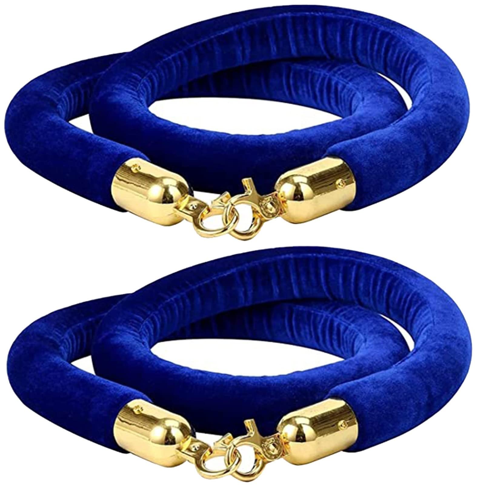 Blue Velvet Stanchion Rope Barrier Queue 8ft for Crowd Control Line with Gold Plated Hooks Ideal for Hotel Celebrations and Events