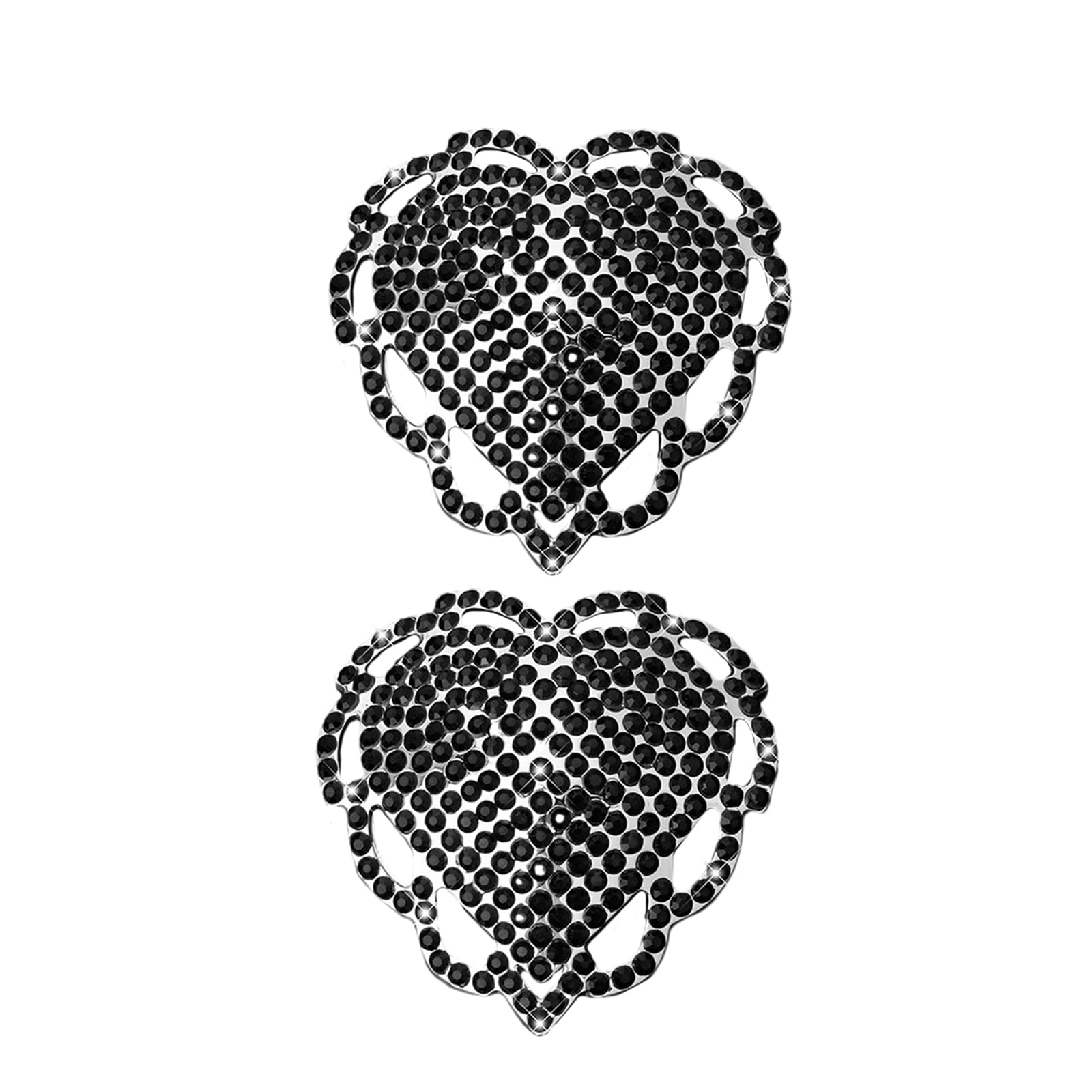 Pitadue Women's Black Heart Rhinestones Pasties Sticky Bra Nipple Covers Reusable Pasty Breast Covers Adhesive Nipples Stickers For Pasties Nipple Stickers