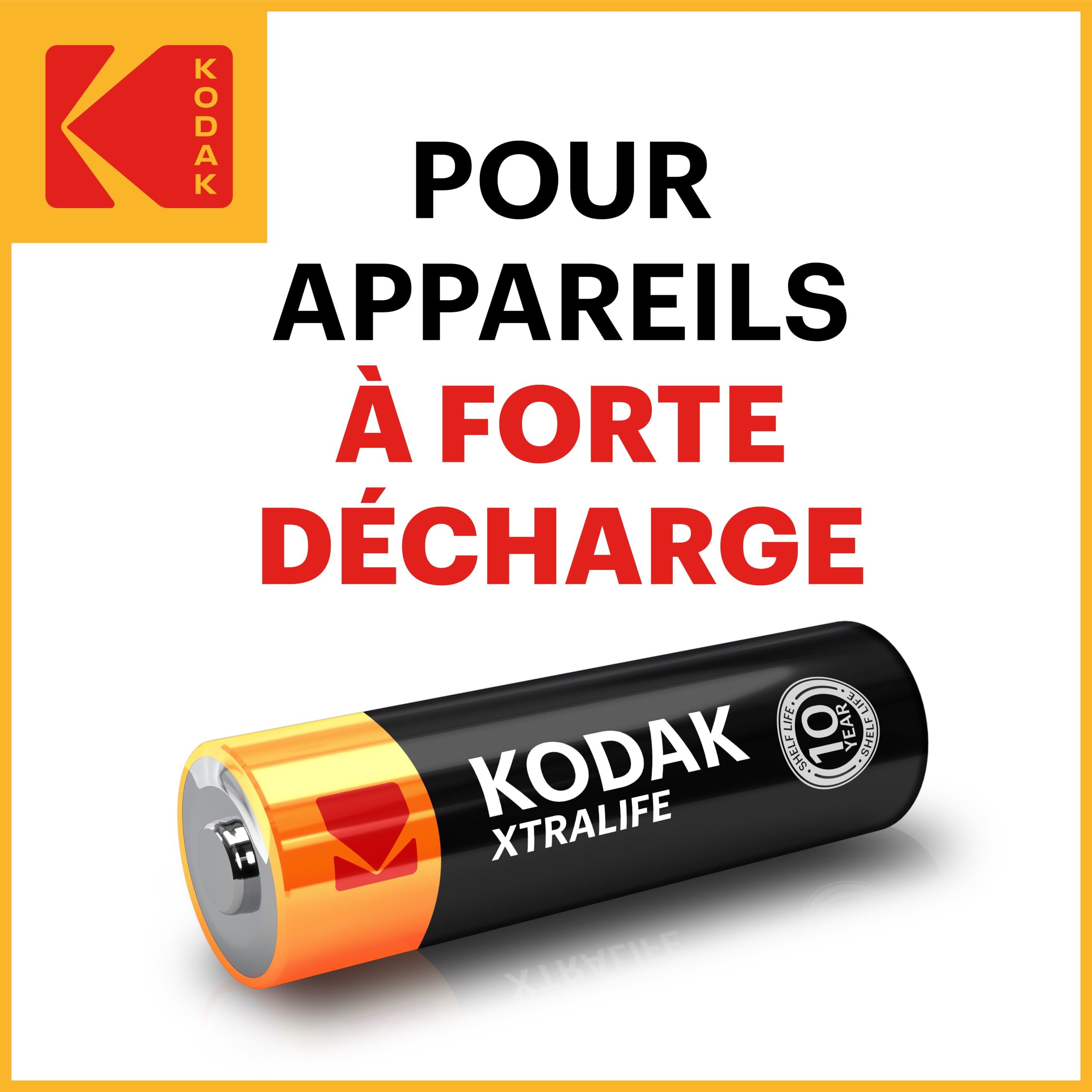 Kodak Xtralife - Paquete de 100 pilas AA, doble A, 1,5 V, 10 años de vida útil, LR6, paquete económico a granel para dispositivos de alto uso, alto drenaje, 12 veces más potencia