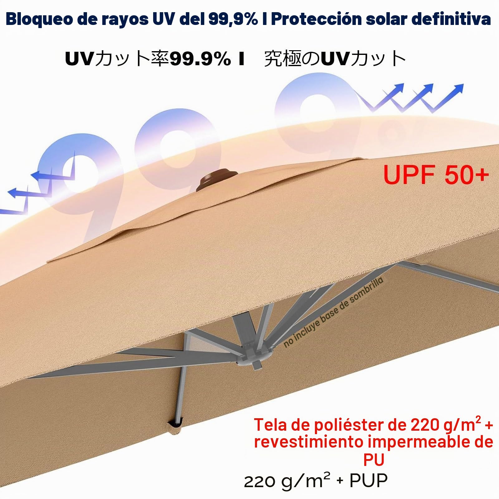 Toldo De Recambio De Sombrilla 4x3 3x3 2.5x2.5m, Resistente Desgaste Lona De Replacement Voladizas Parasol Tela Plegable Cubierta Cuadrado, Protezione Solare UV50+ Impermeabile(Offwhite,3X3m)