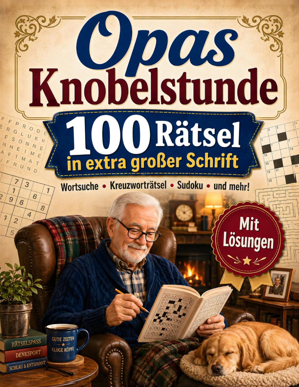 Opas Knobelstunde: Rätselbuch für Senioren im Großdruck: Kreuzworträtsel, Sudoku, Wortsuchrätsel und Denksportaufgaben in großer Schrift für Gedächtnistraining