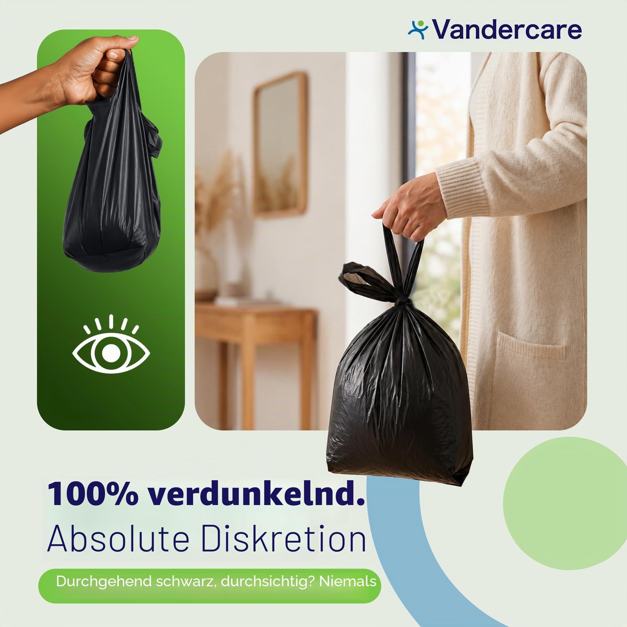 Windelbeutel für Erwachsene, 400 Stück, hygienische Einwegsäcke für große Inkontinenzeinlagen, 25 % dicker, leicht zu bindende Griffe, extra stark, dick, parfümfrei, geruchlos, diskret