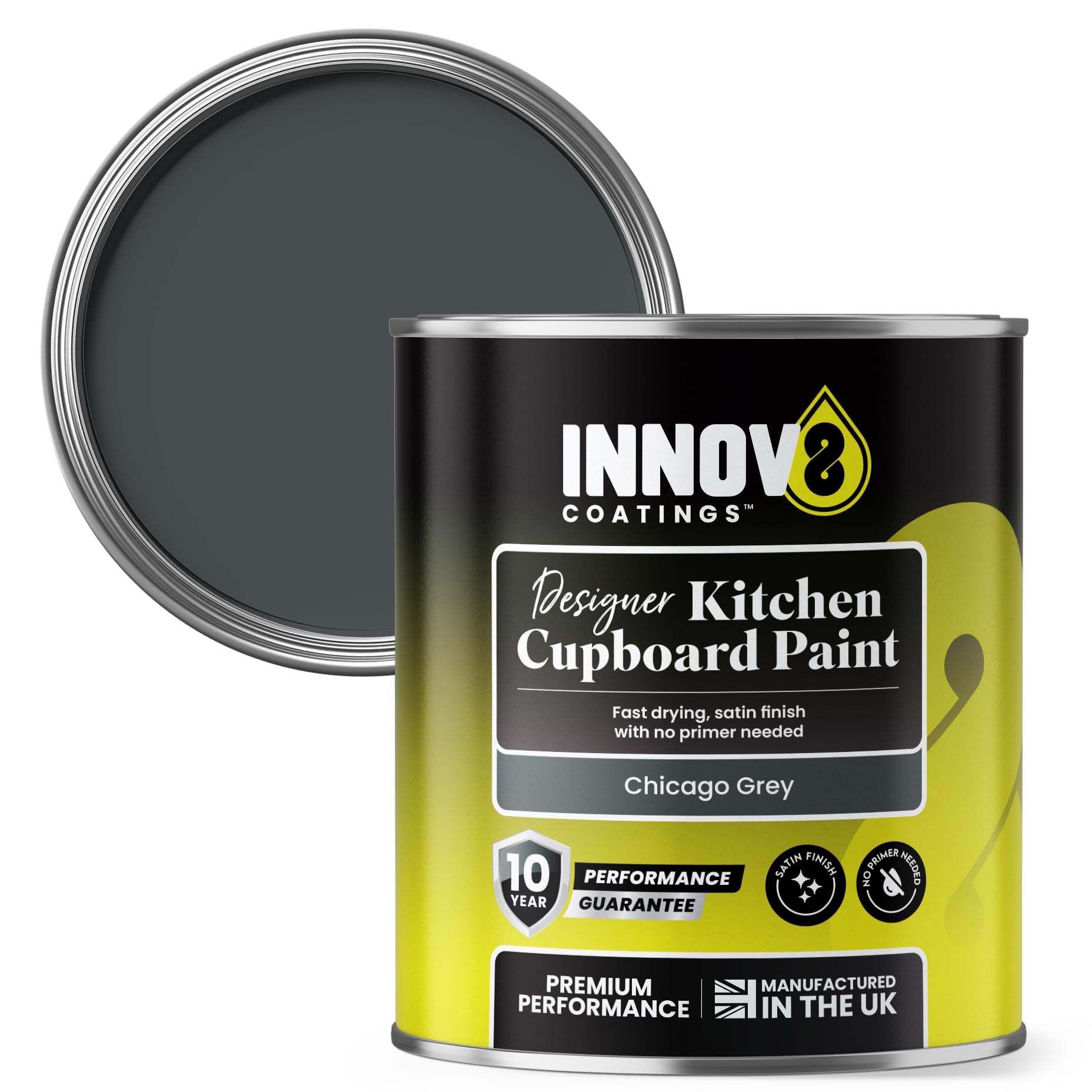 INNOV8 COATINGS DESIGNER KITCHEN CUPBOARD PAINT - DIY - NO PRIMER OR TOP COAT - SATIN Finish - 750 ml - Chicago Grey - Fast Dry - CABINET, FURNITURE, WOOD, MDF, PLASTIC & METAL โ image 1