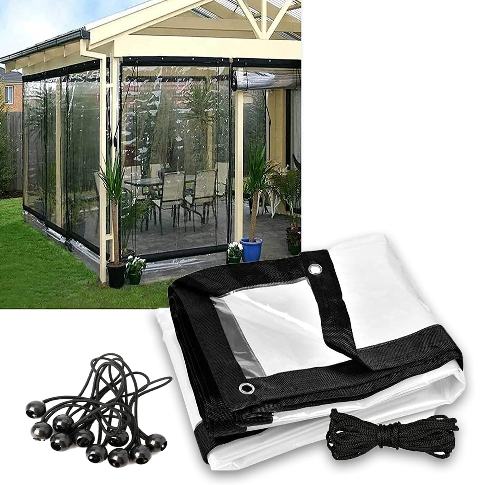 Bâche en vinyle transparent stop pluie et vent bâche étanche extérieure avec œillets