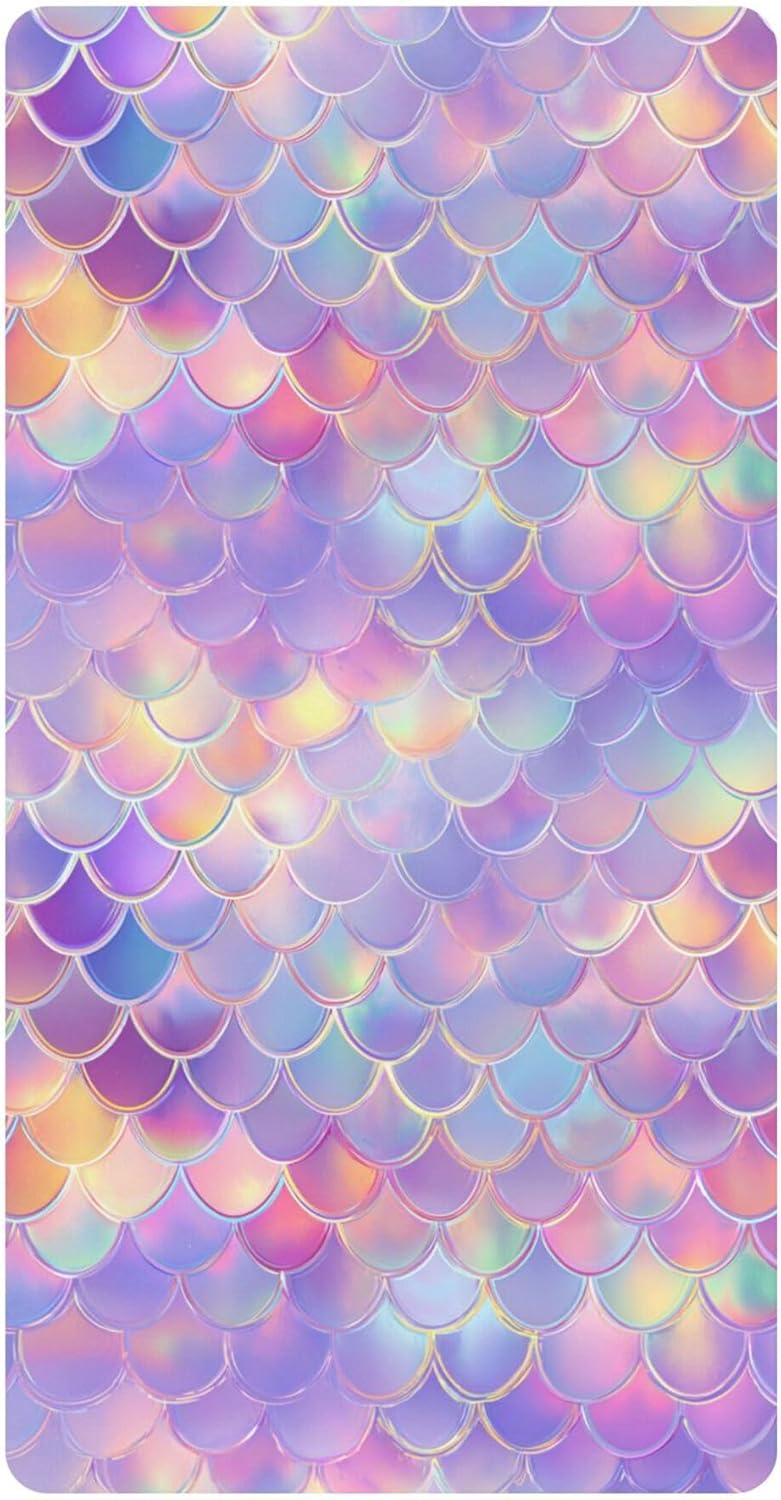 Ocean Mermaid Scale Galaxy Crib Sheets Soft Breathable Fitted Cotton Baby Crib Sheets Mattress Cover for Girl Boy, 52" x 28" x 9"