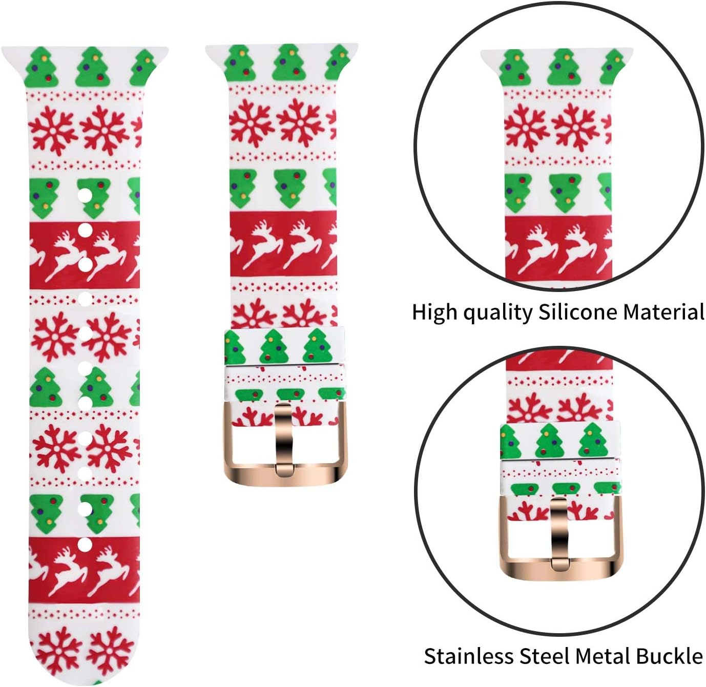 TSAAGAN Silicone Pattern Printed Band Compatible for Apple Watch Band 38mm 42mm 40mm 44mm, Floral Soft Sport Replacement Strap Wristband for iWatch Series 6/5/4/3/2/1 (Christmas, 38mm/40mm)