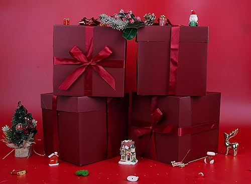 Miniatura 6 de Elephant-package Cajas de regalo de cumpleaños medianas de 8.7 pulgadas con tapa y cinta, cajas de regalo cuadradas  4 unidades (rojo), regalos de