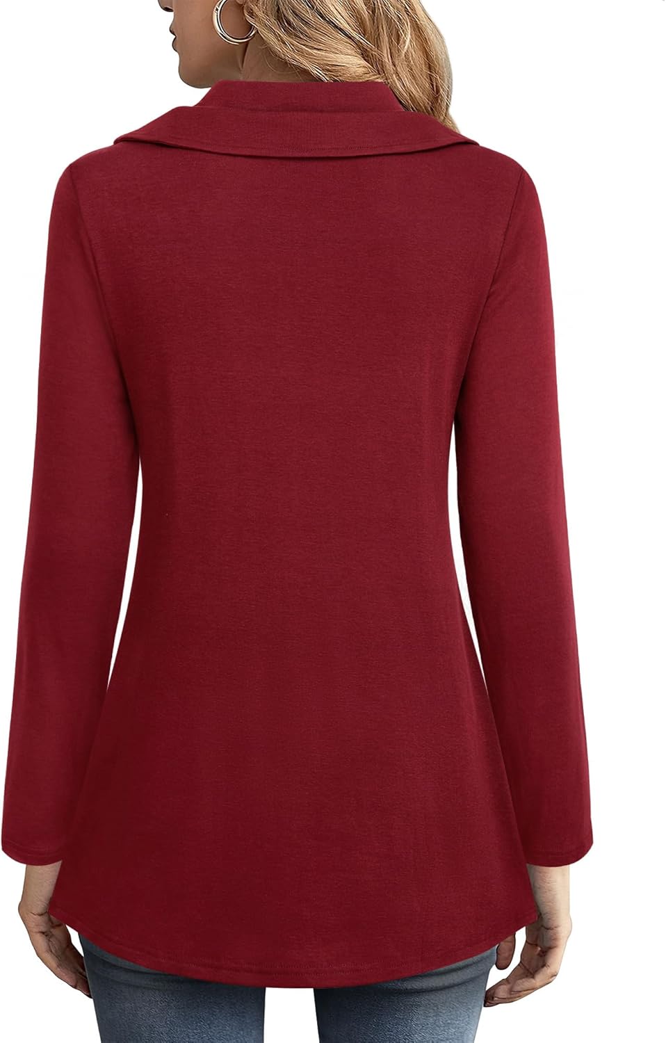 VALOLIA Womens Long Sleeve Tops Fall Winter Buttons Side Tulip Hem Lapel Pullover Sweatshirt - Image 2