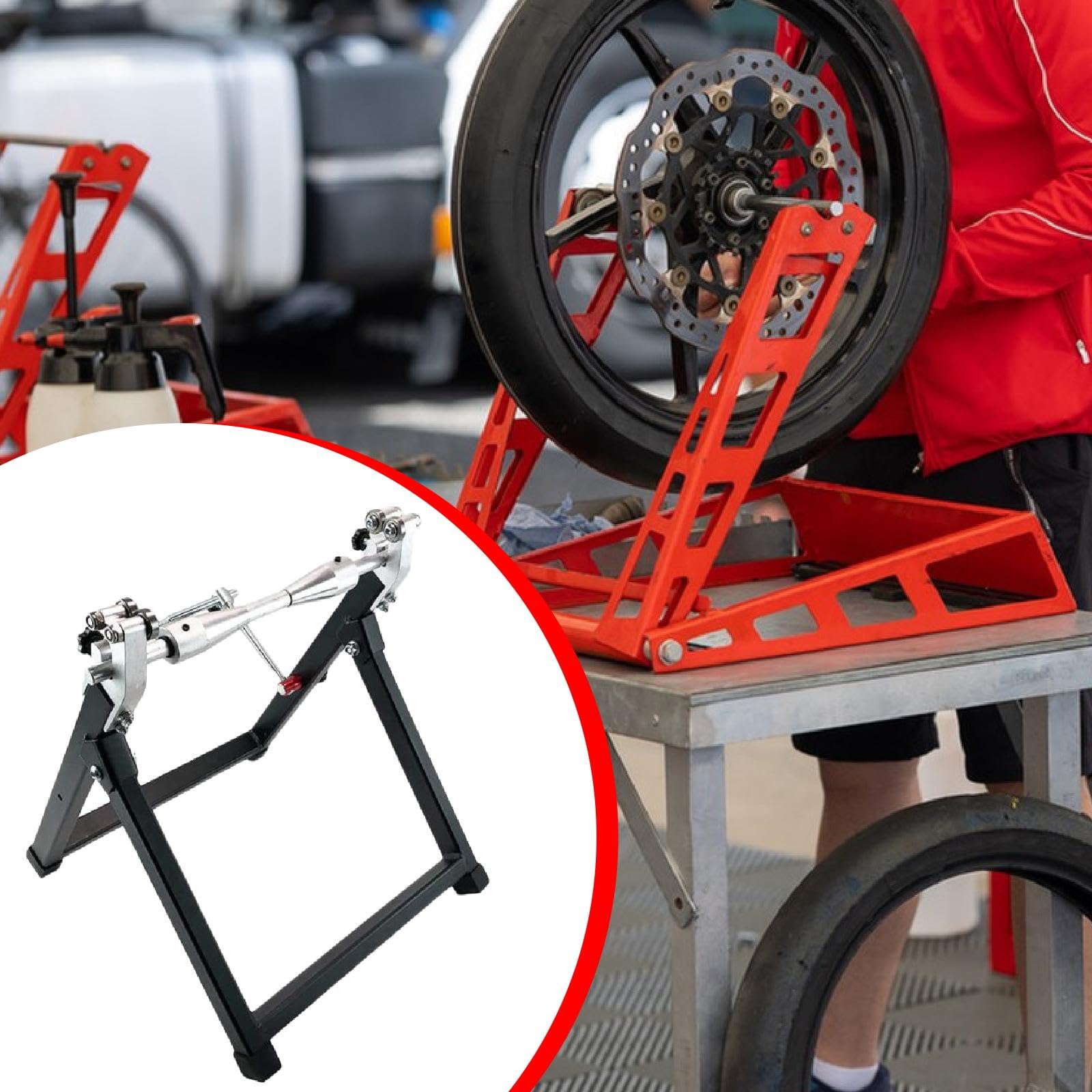 Oshhni Equilibrador de ruedas para motocicletas Soporte para equilibrar ruedas de motocicletas Accesorios estables para trabajo pesado Herramienta para, Plata