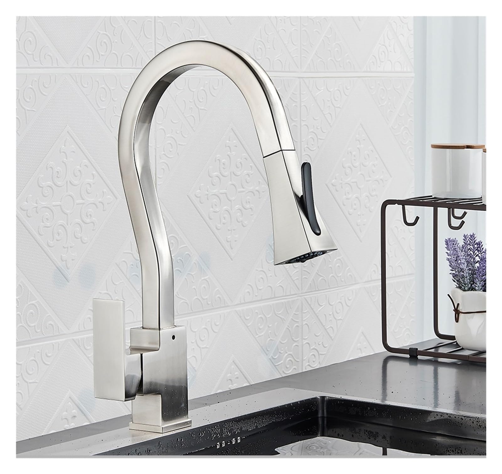 ZYCHSJXA PullOut Faucets Black Tap Sink Mixer Two Function Single Handle Hot Cold Water Crane Deck Mounted Kitchen Faucet(Black and Gold)